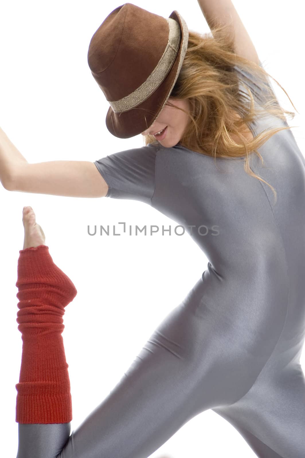 dancing woman with hat against white background