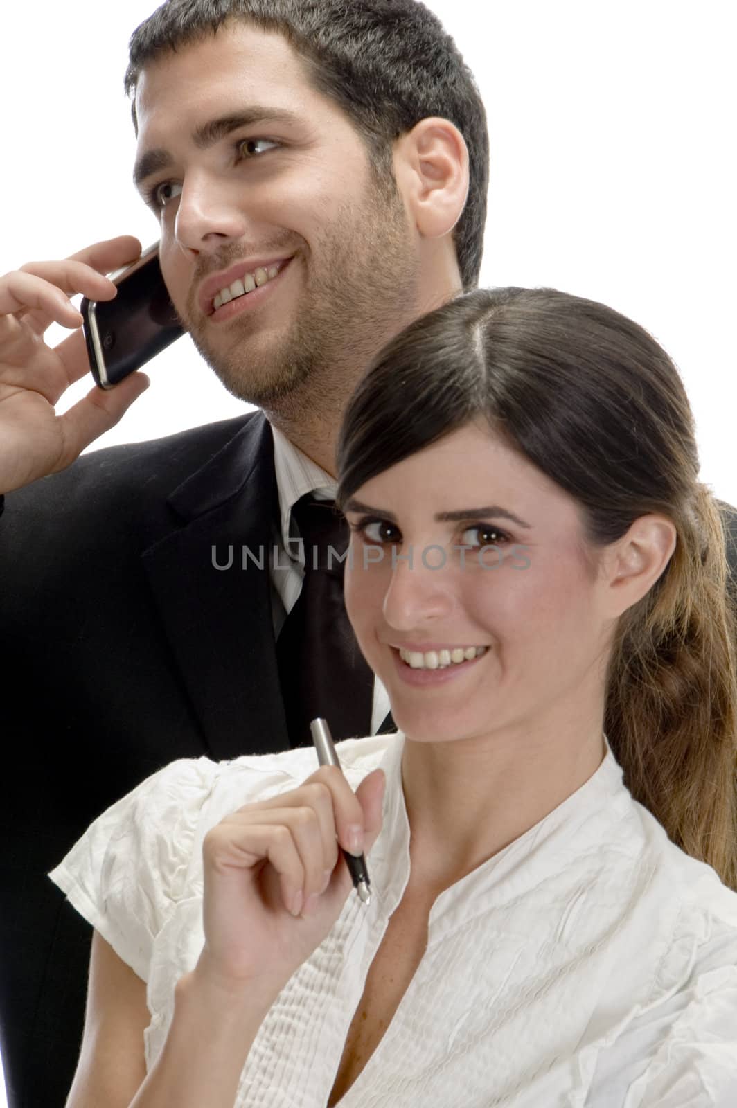 american business couple posing isolated on white background