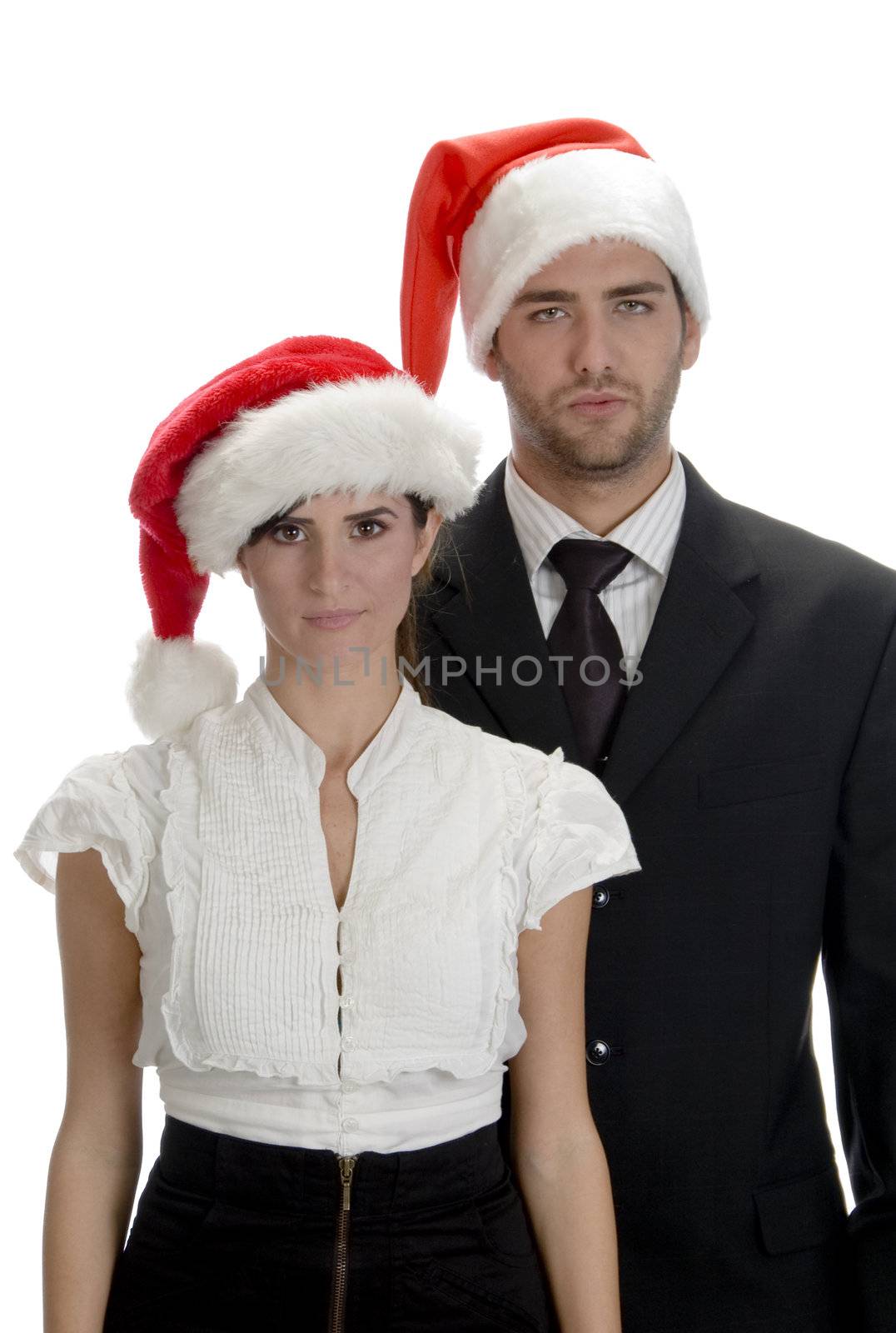 portrait of couple santa isolated on white background