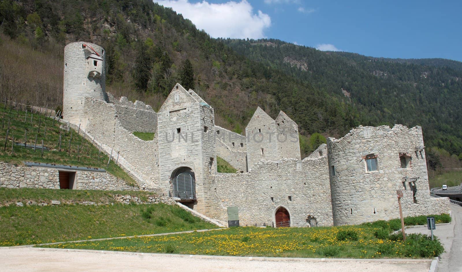 very old fortress and church located on the alpes