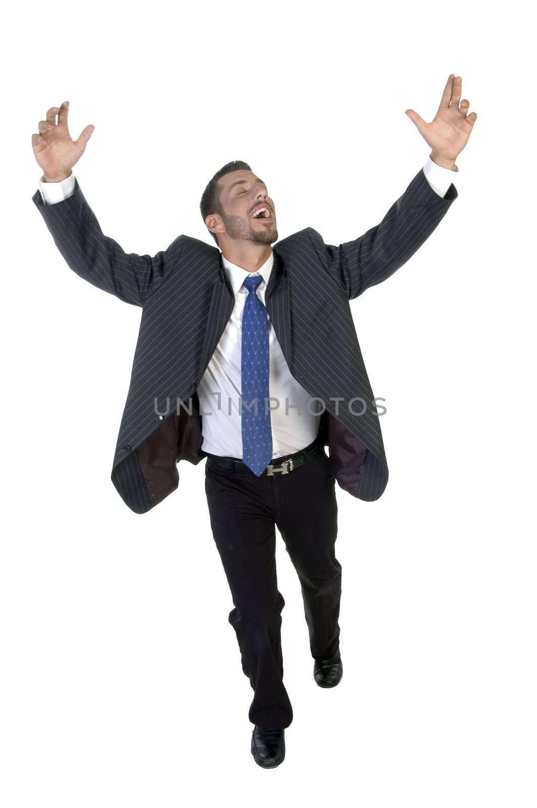 walking happy man on an isolated white  background