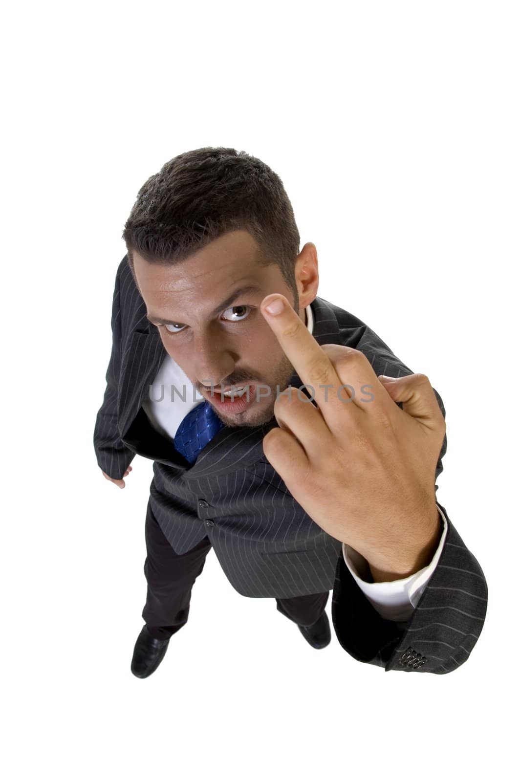 angry man showing finger on an isolated background