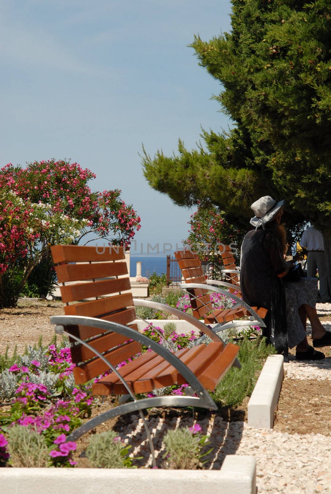 Garden seat in a sunny park