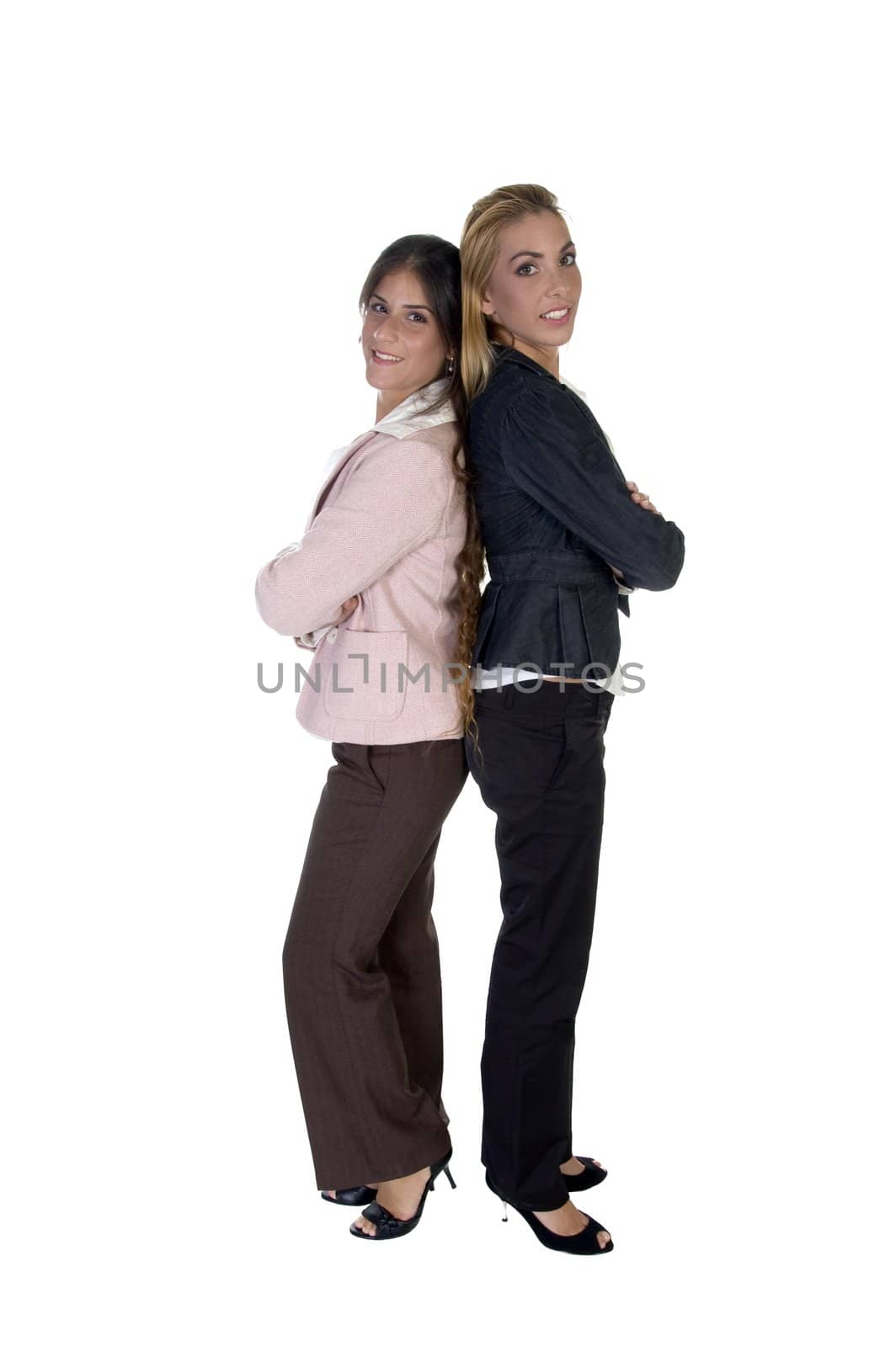 businesswomen with folded hands isolated on white background