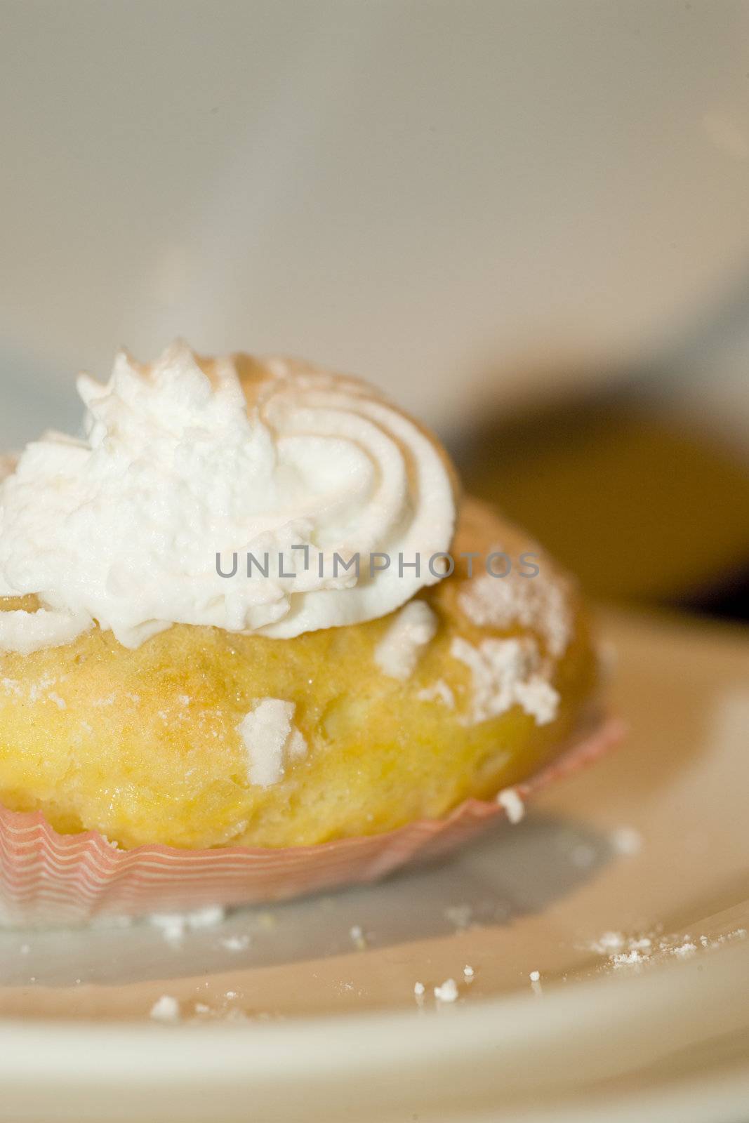 macro shot of a italian cream puff pastry speciality