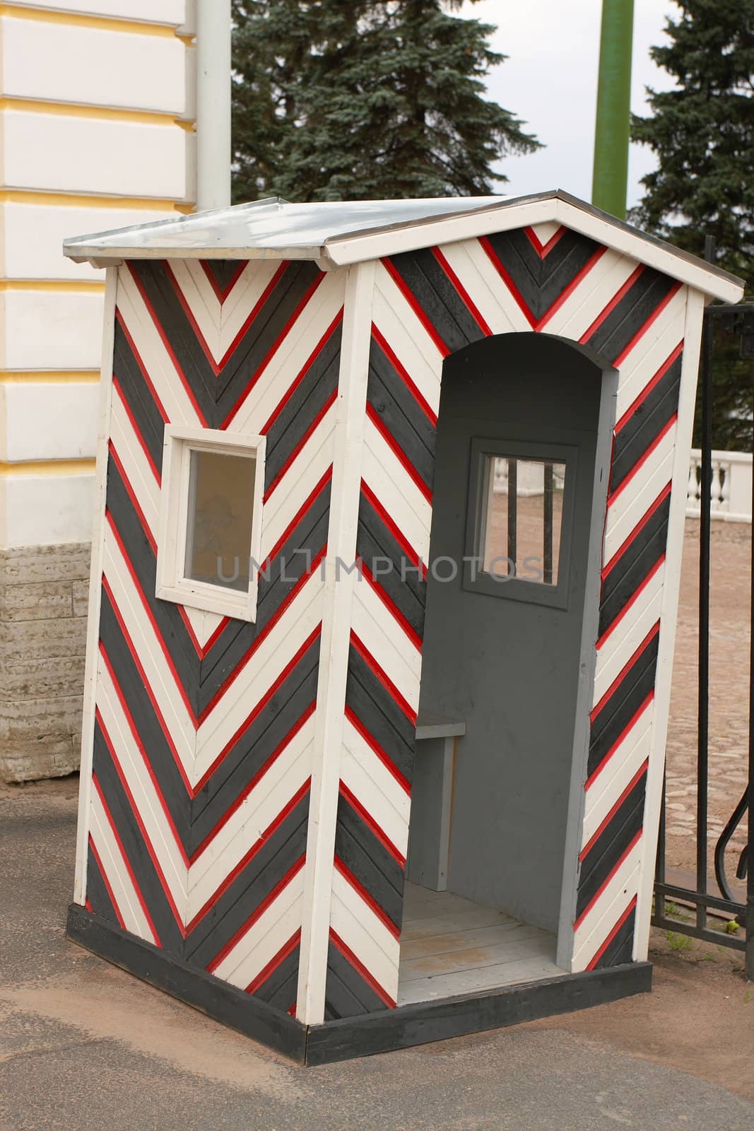 Black white striped sentry box