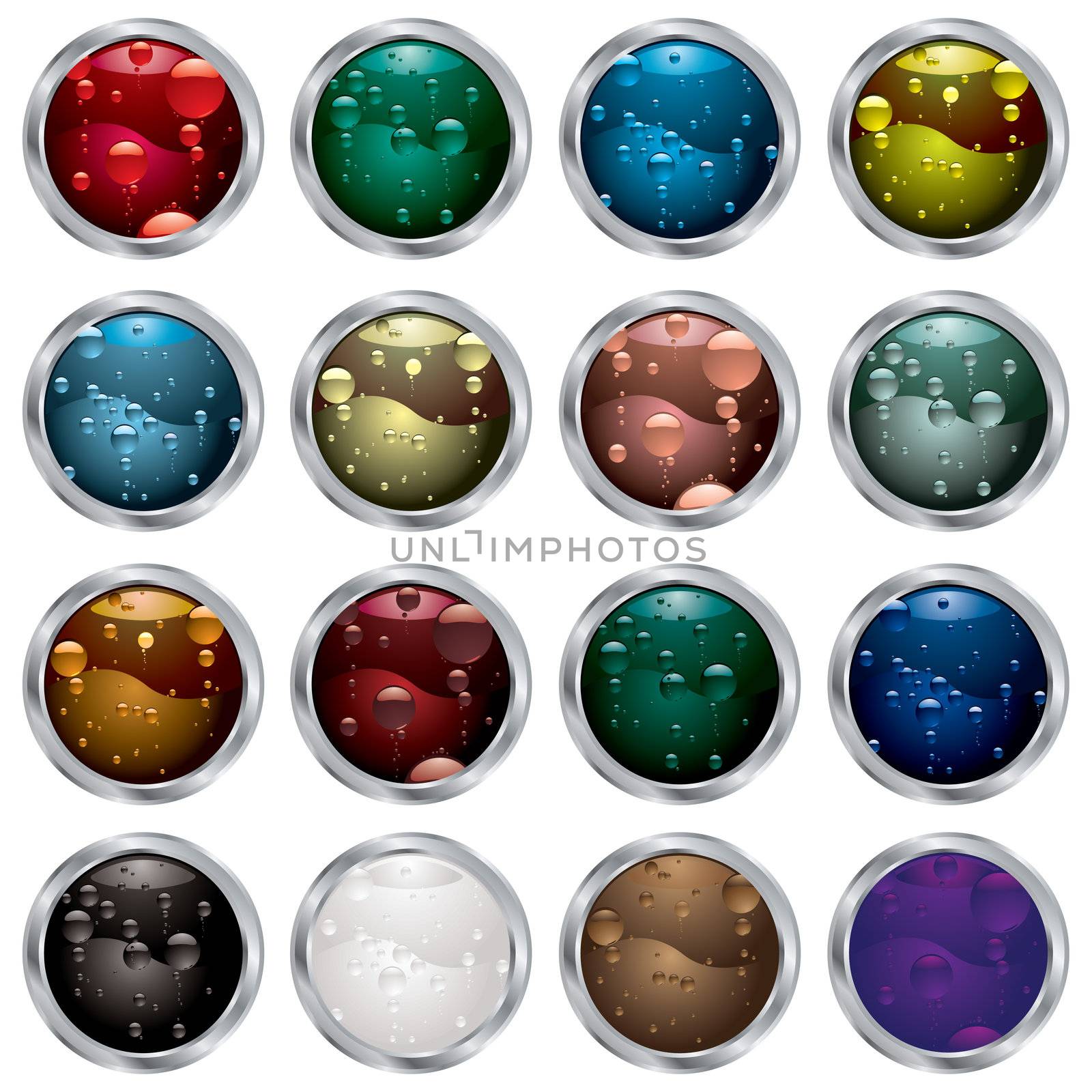 collection of twelve buttons with bubble fluid fills