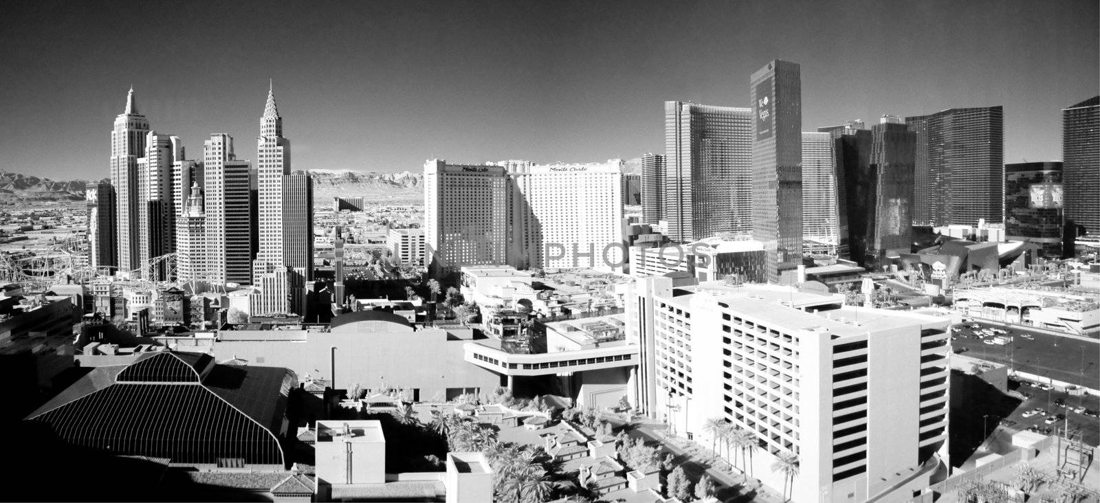 Panoramic infrared view of Las Vegas Strip skyline with the new city center on the right