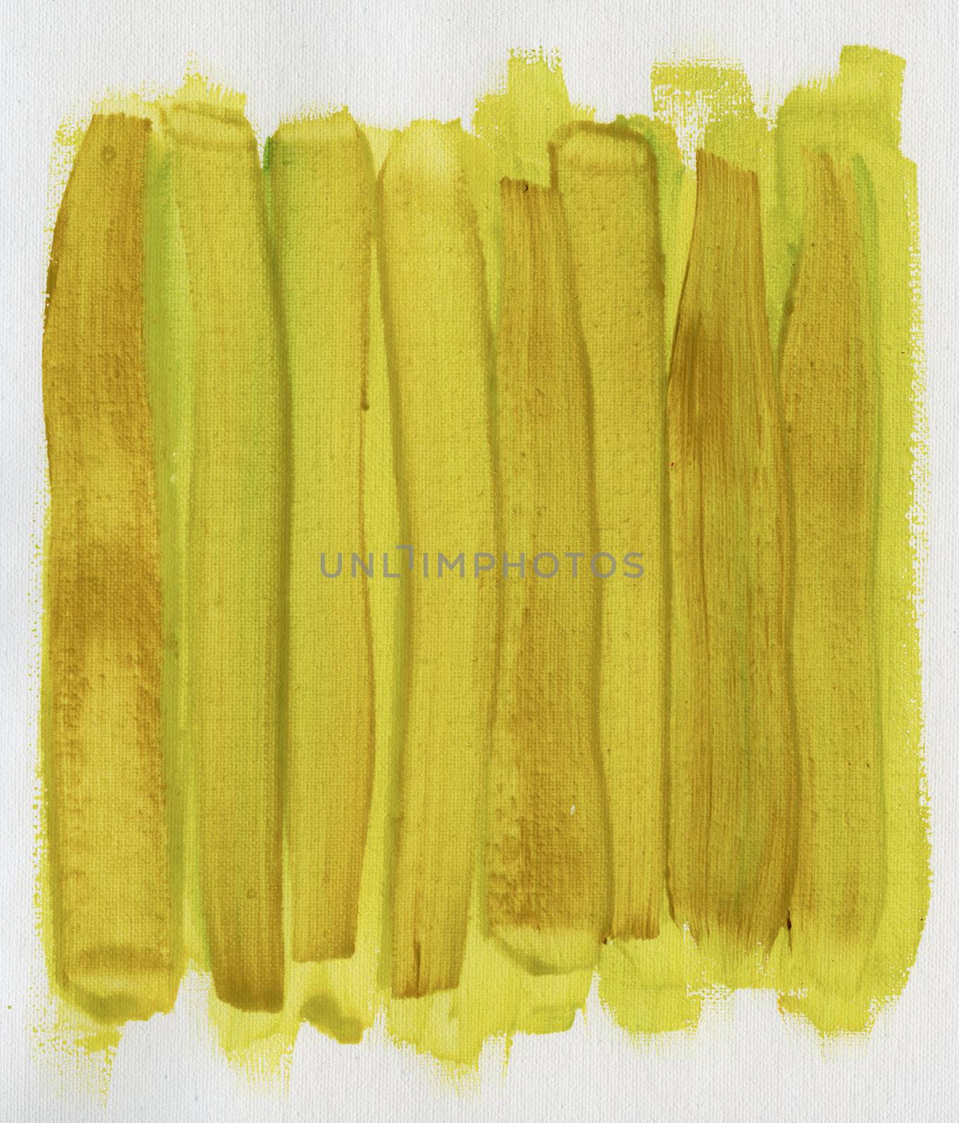 yellow, brown, and green watercolor painted abstract on white artist canvas, selfmade by photographer