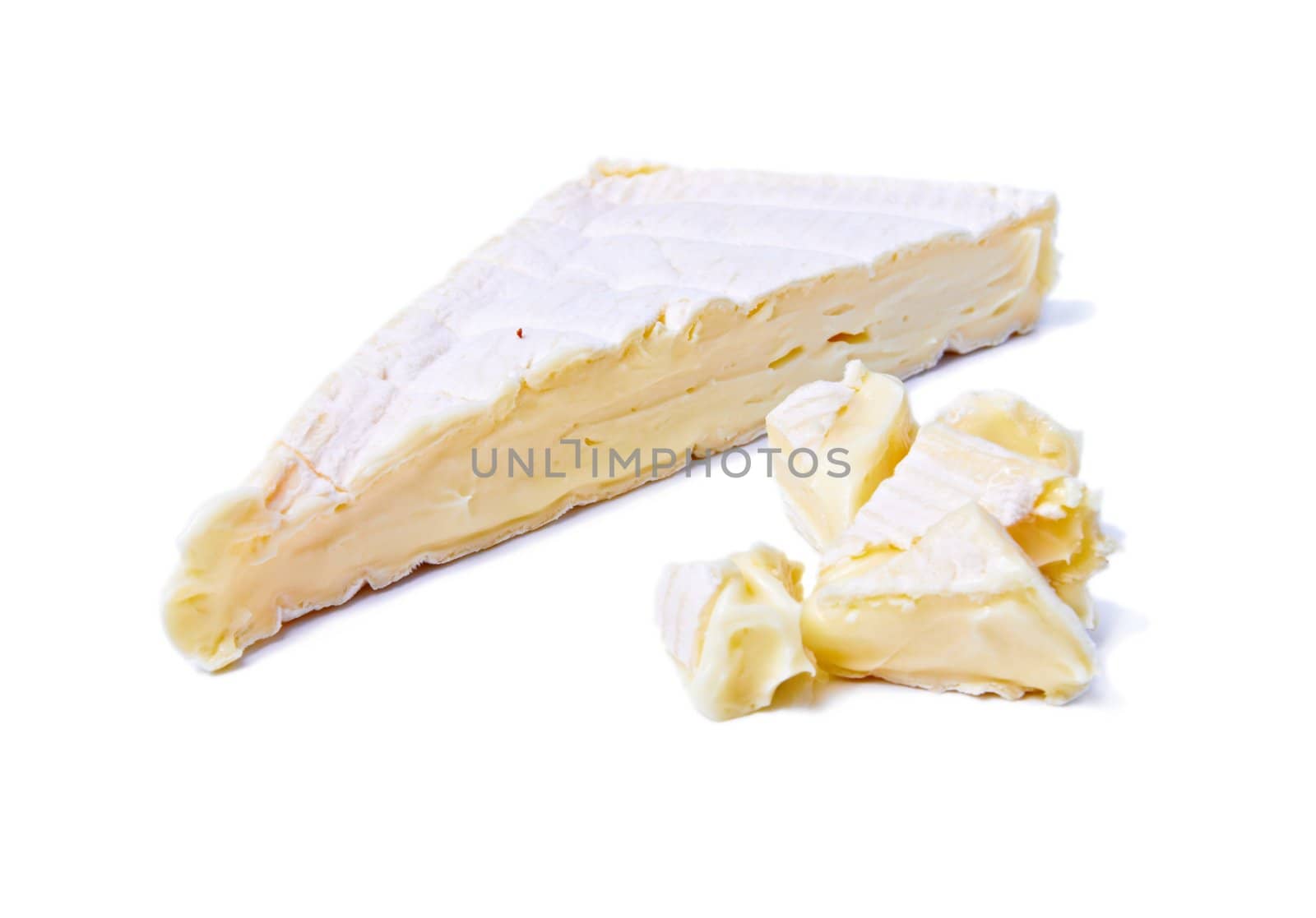 Wedge of Gourmet  Brie Cheese isolated on white