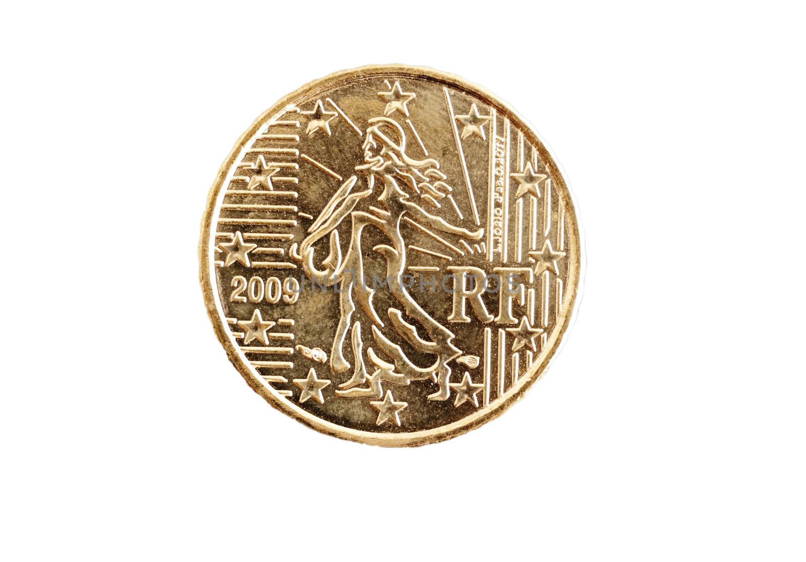 Back  view  of a 10 cent Euro coin isolated on white