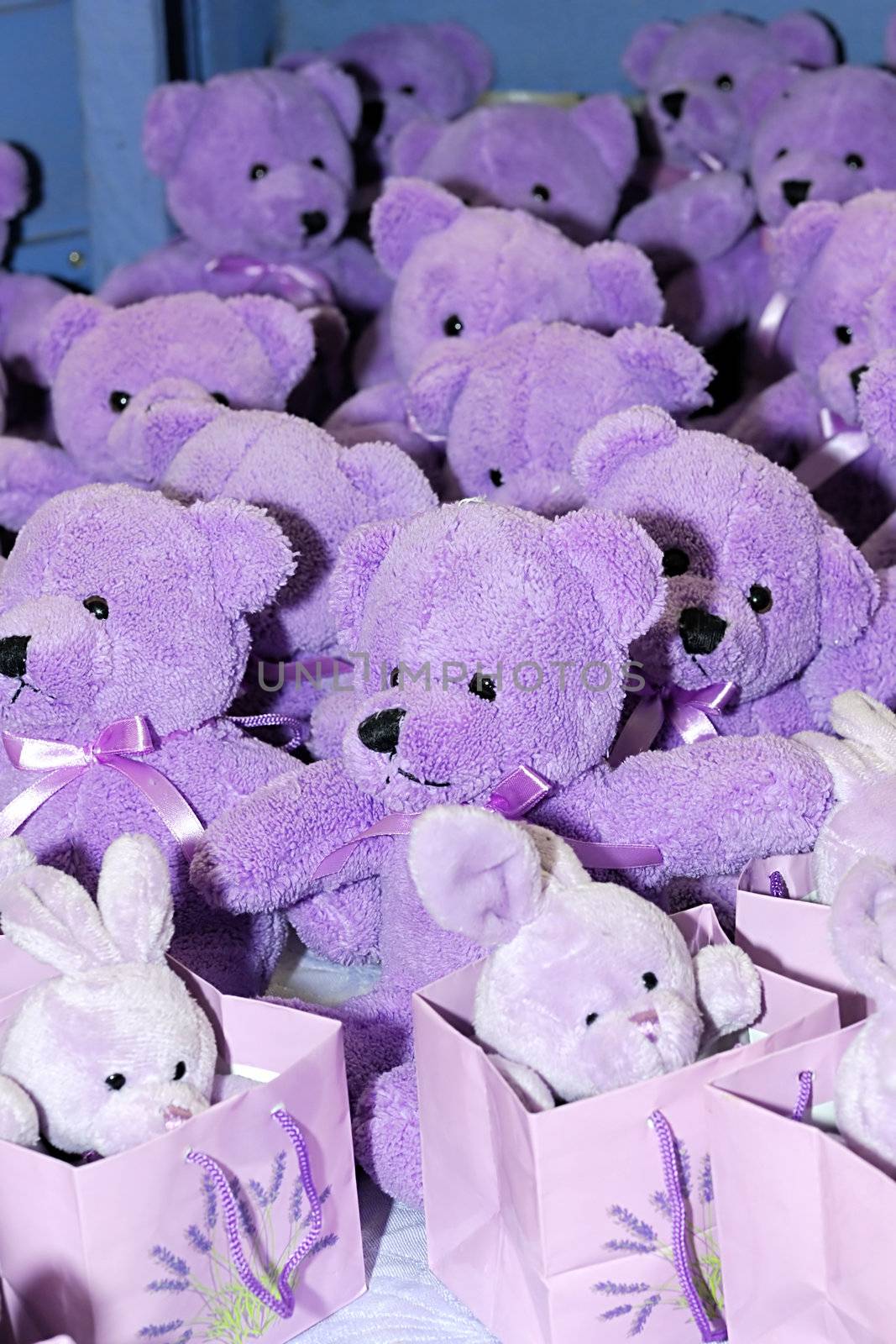 Bears and bunnies soft toys in a toyshop