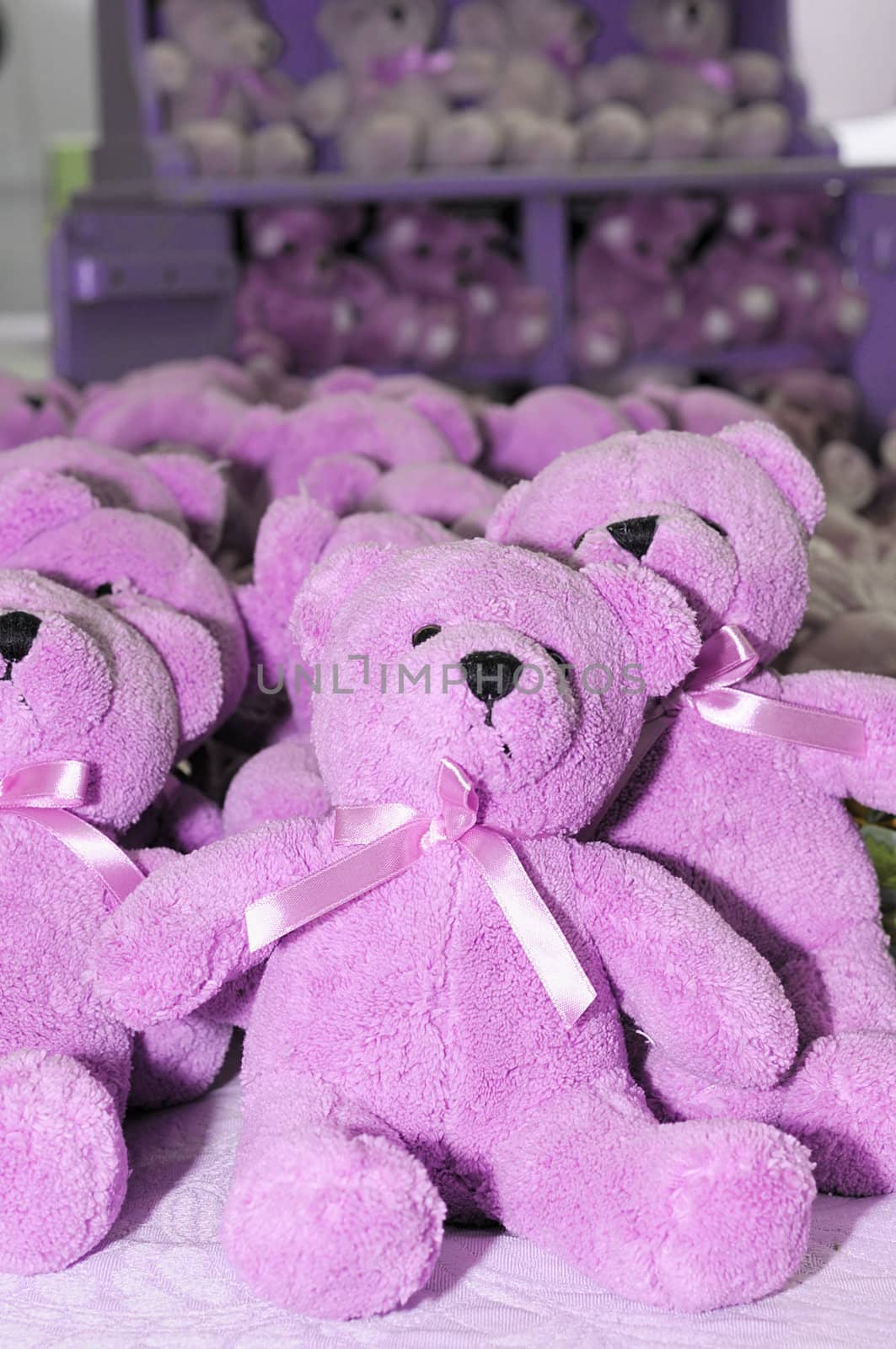 Teddy bears peluches exposed for sale in a shop