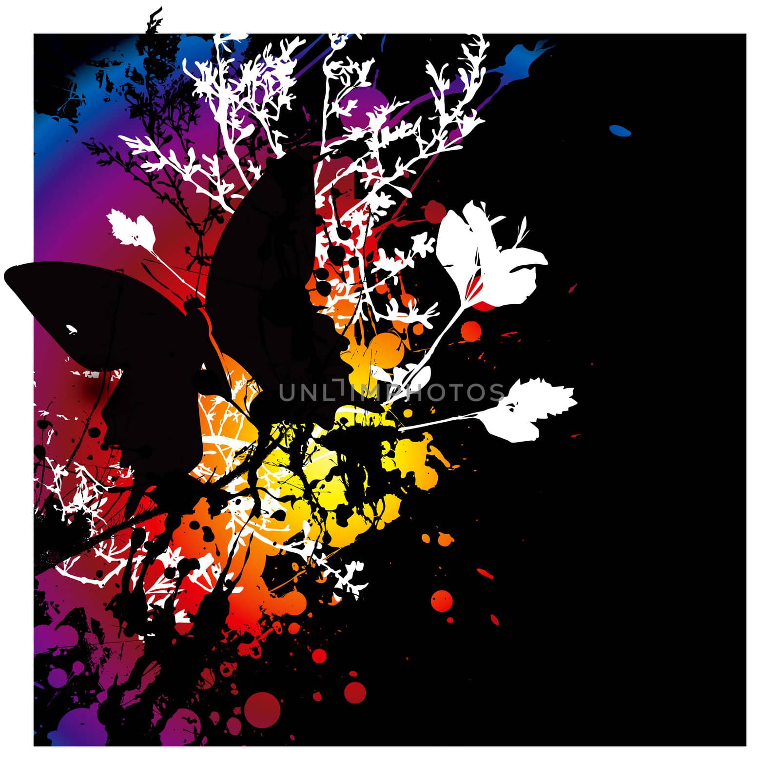 dark gothic style abstract image with floral elements and a butterfly