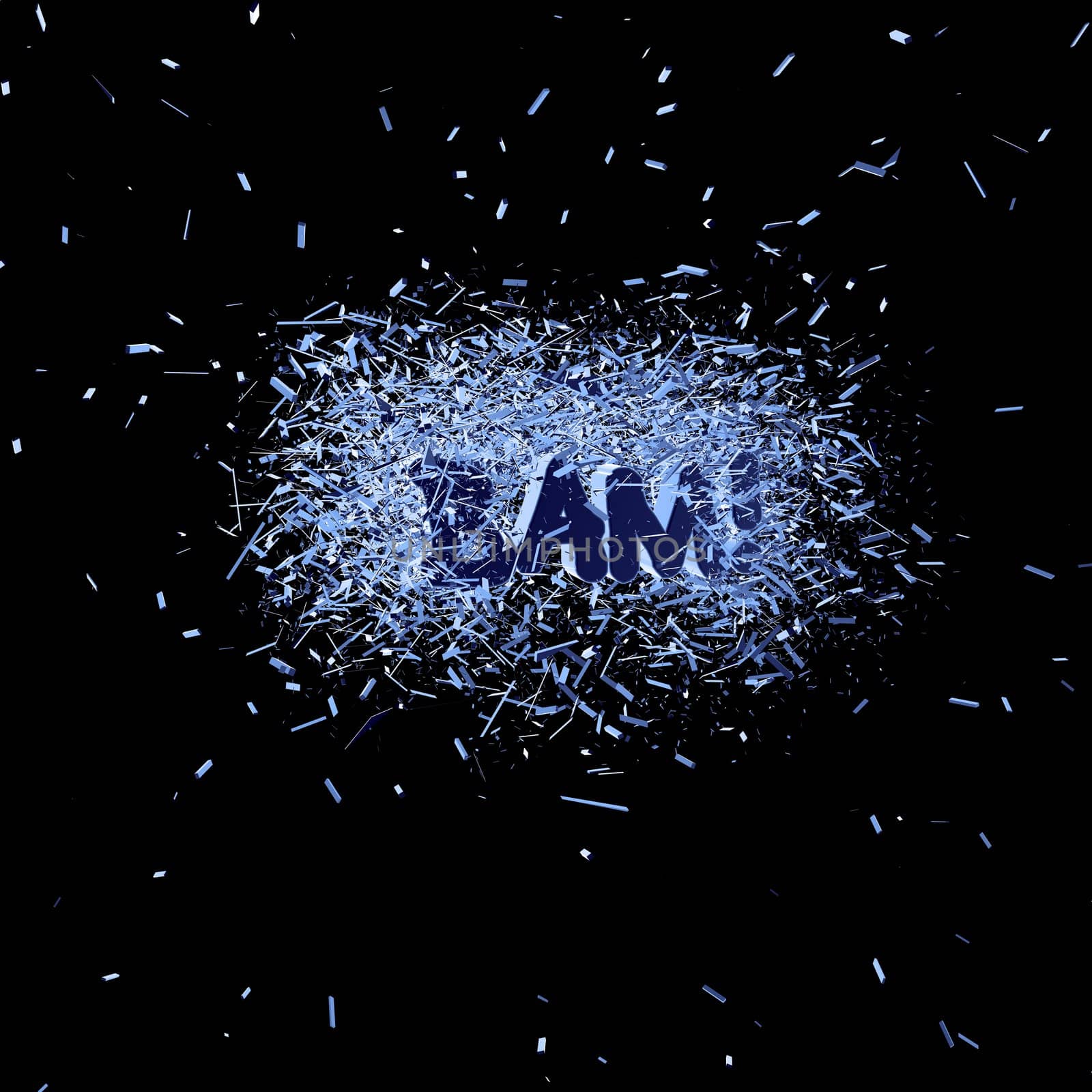 exploding word bam! on black background - 3d illustration