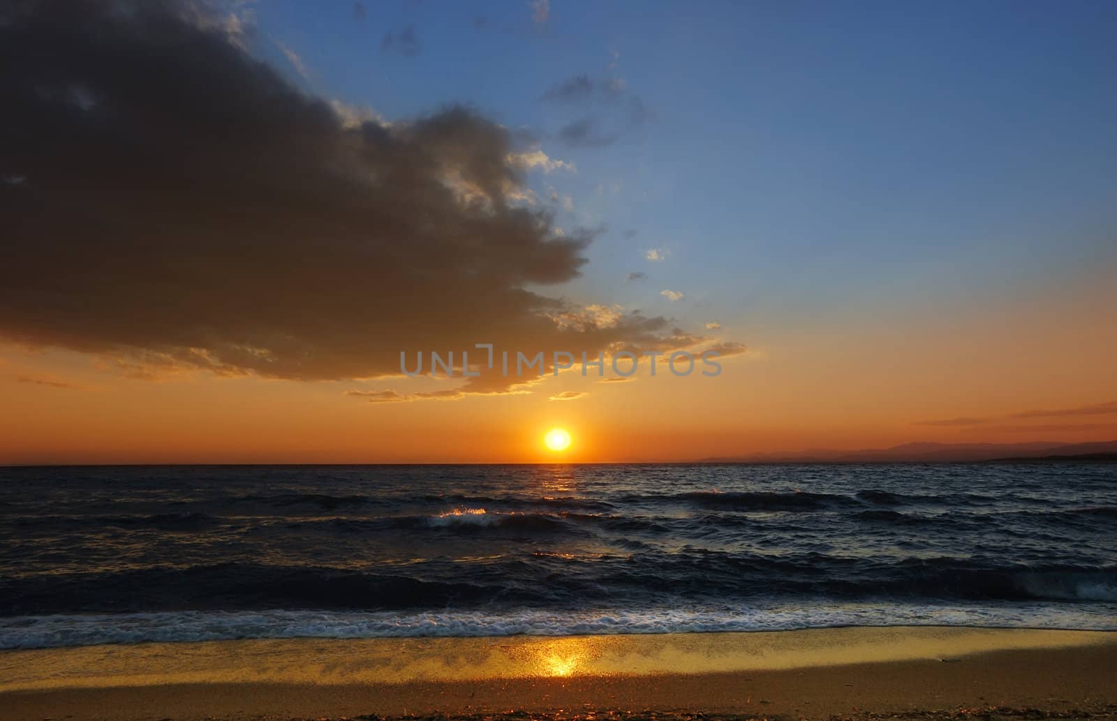 sunset on a Aegean sea in Greece