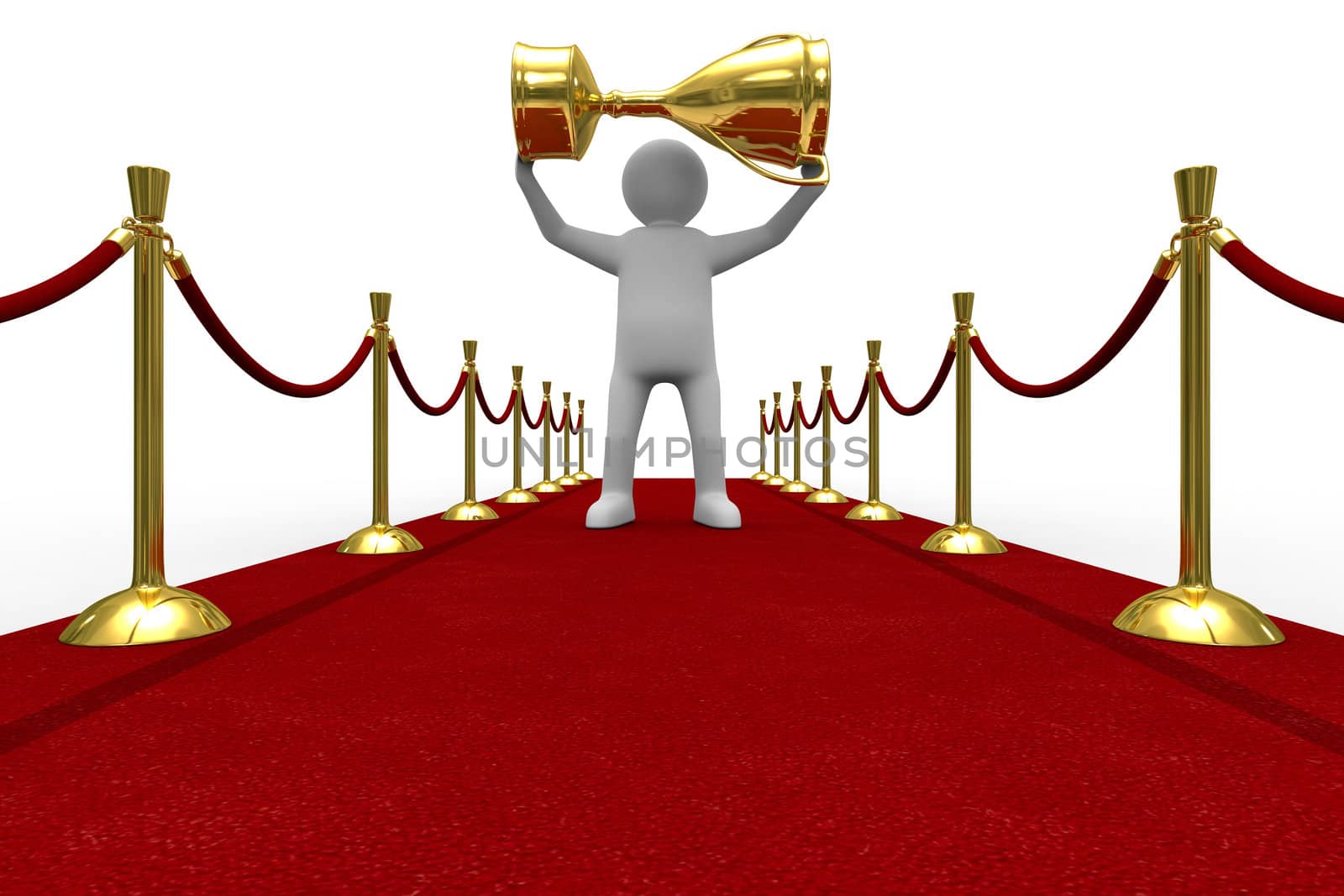 Red carpet on white background. Isolated 3D image
