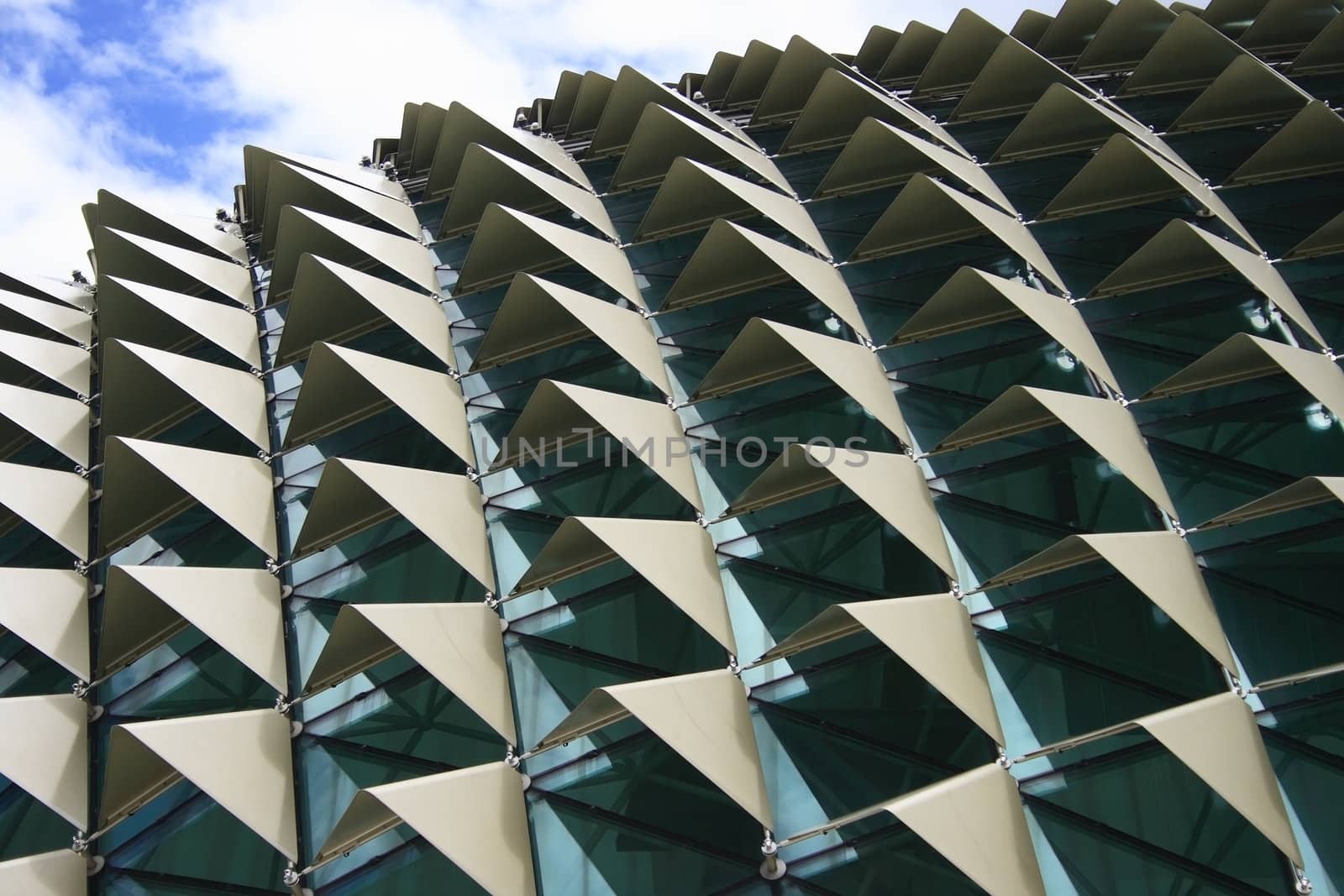 Roof of Esplanade, a landmark building in Singapore form a pattern can use in design.