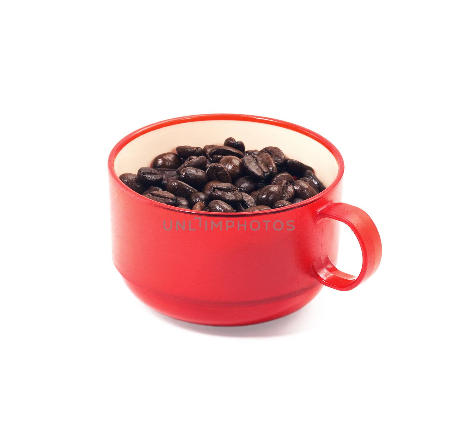 red cup of coffee isolated on white background