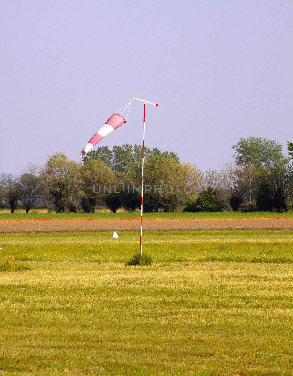 White and red banner in a fly field