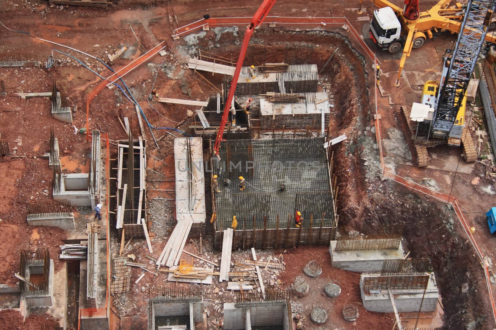 Top view of a Construction site, work in progress.