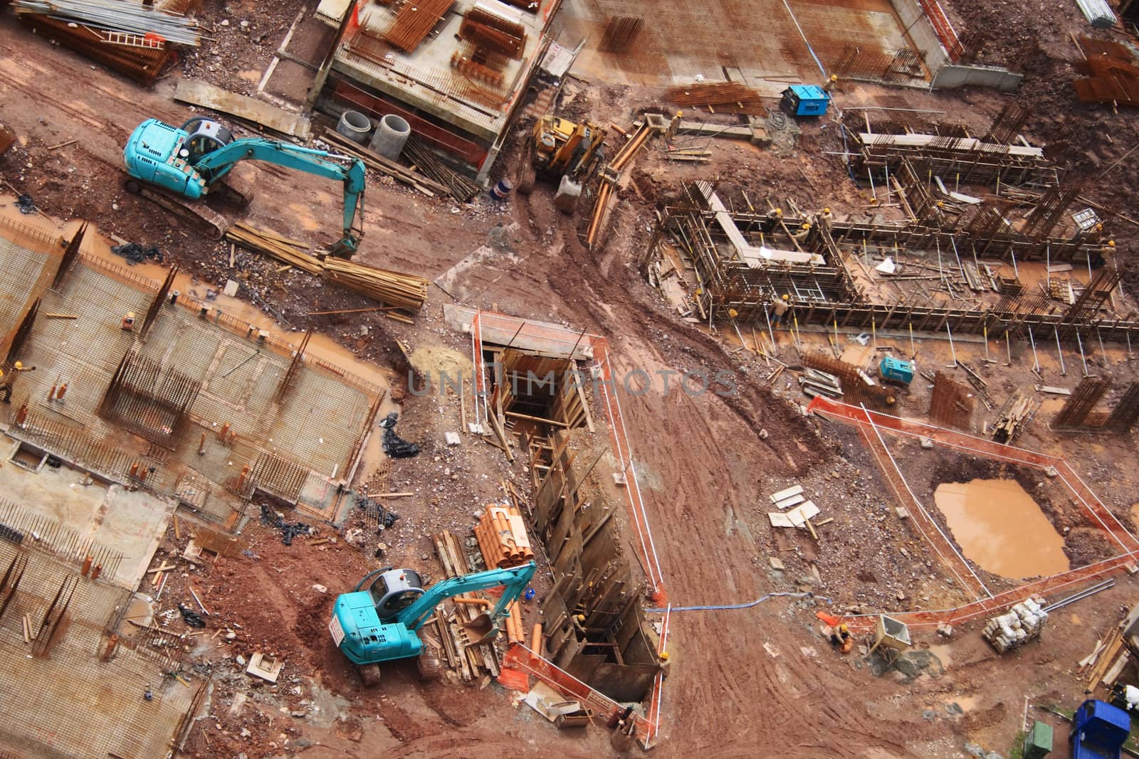 Top view of a Construction site, work in progress.