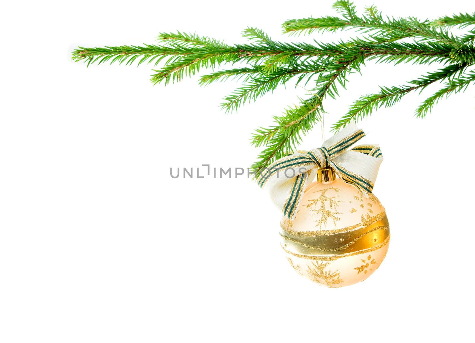Christmas decoration on the tree isolated on white