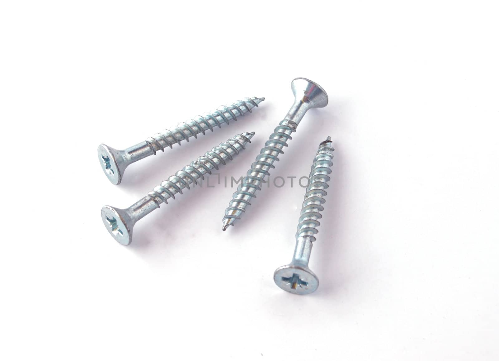 Countersunk wood screws on a white background.