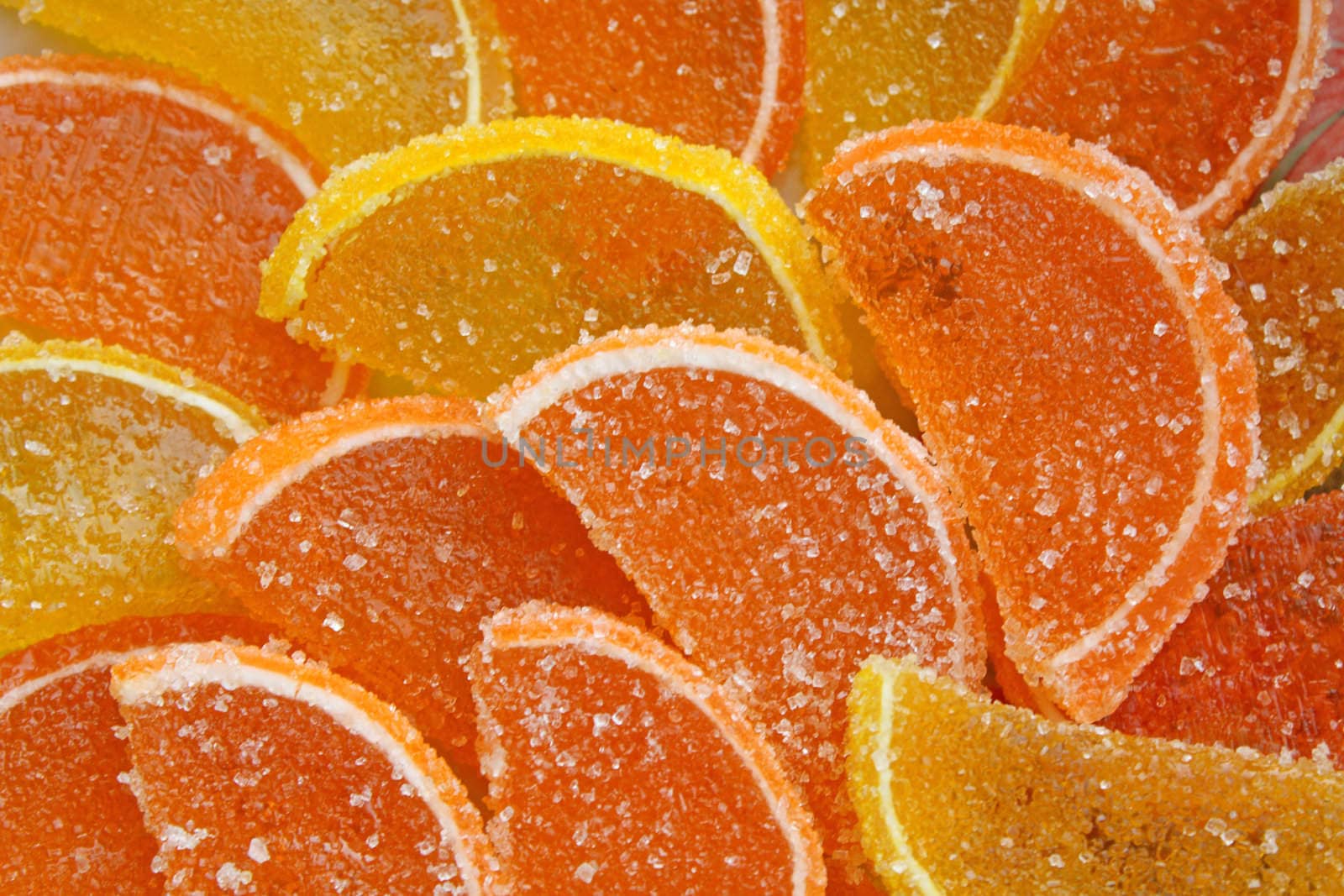 Close up of the orange and lemon sweet slices.