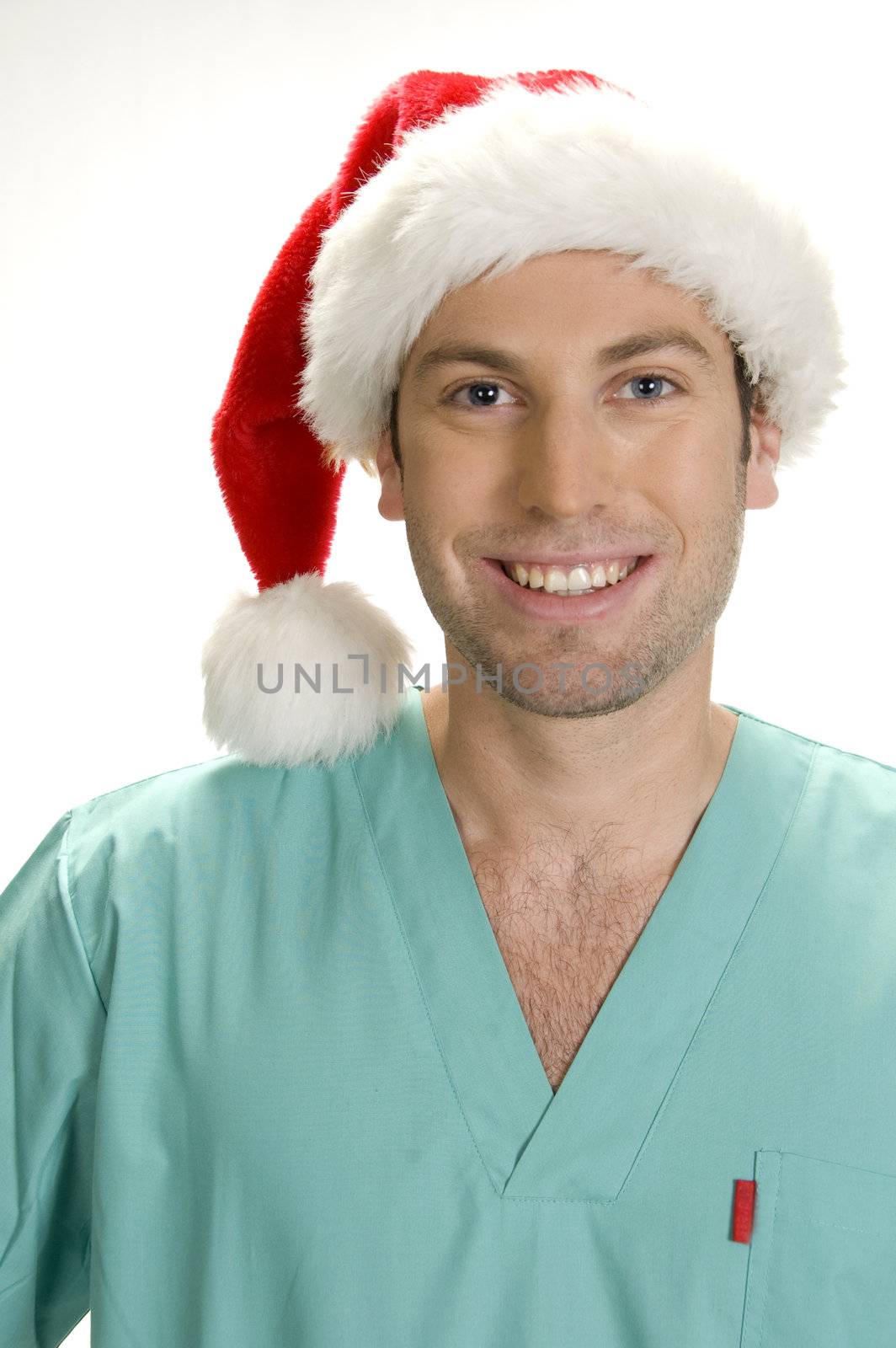 posing handsome doctor with santa cap by imagerymajestic