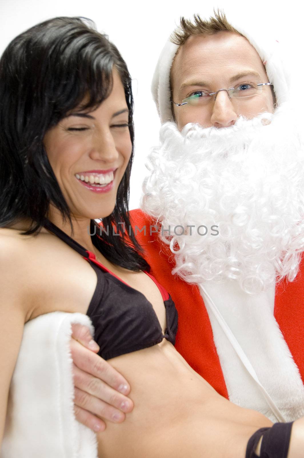 sexy lady with santa man with white background