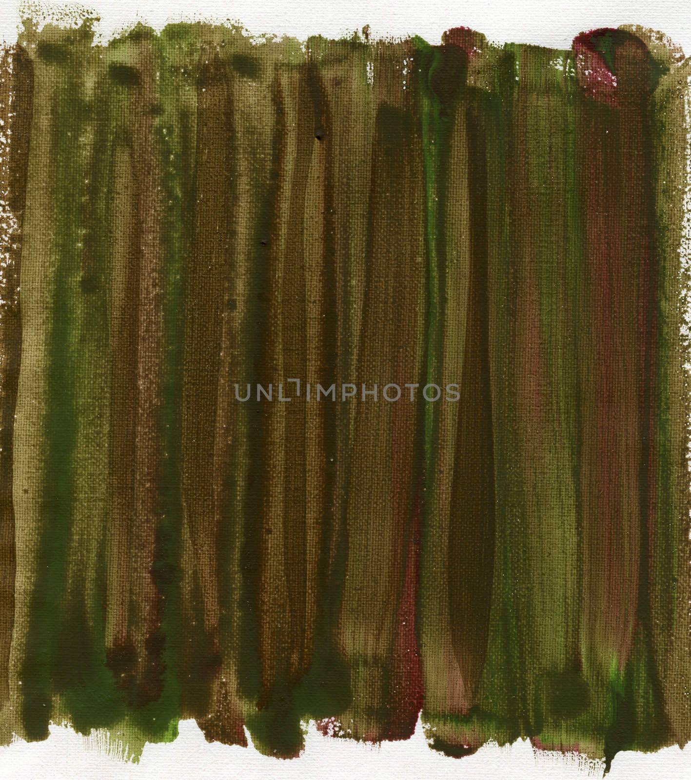 green, brown, and red dark watercolor painted abstract on white artist canvas, selfmade by photographer