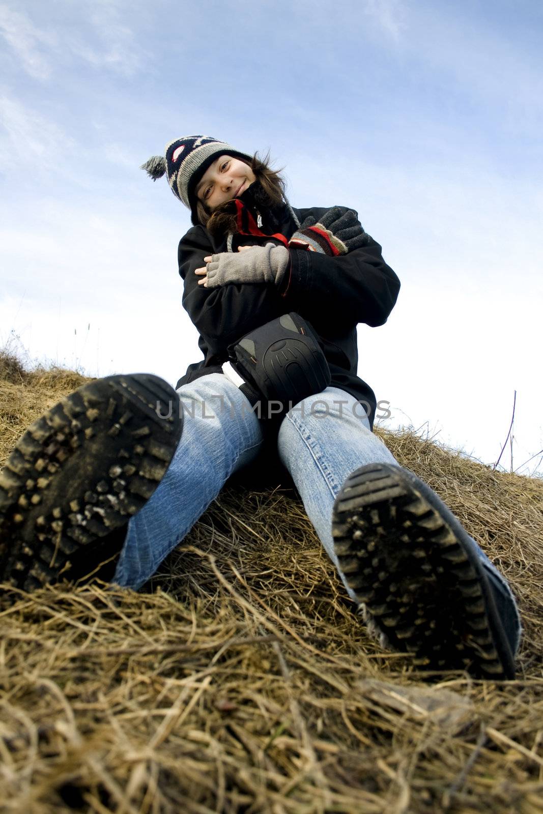 Optimistic woman during winter