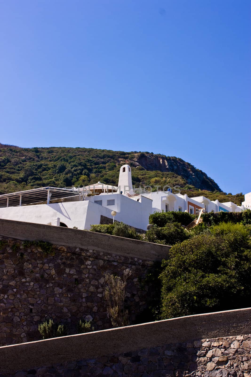 Red Beacon on coast on Ponza island, Italy.