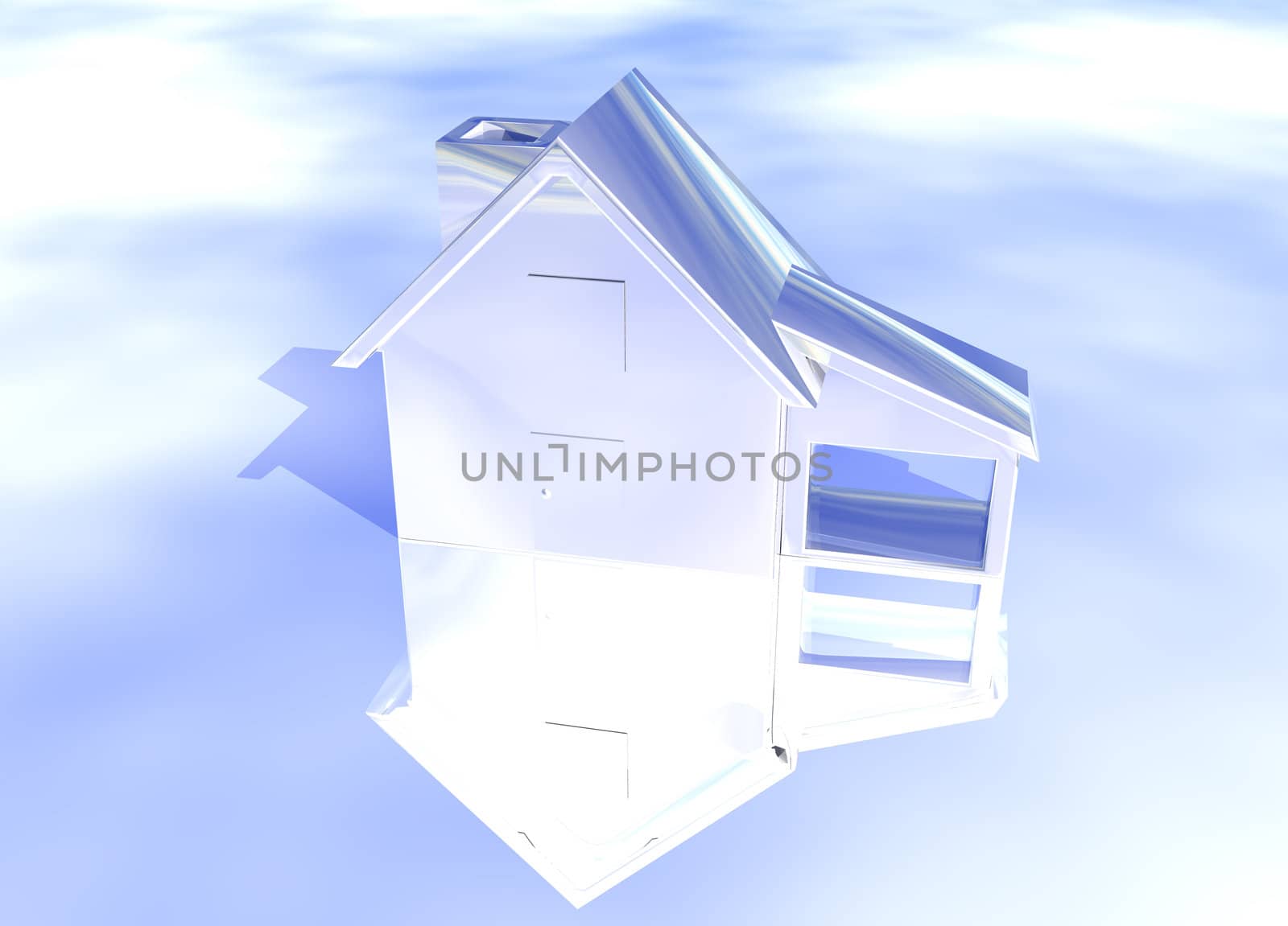 Silver Shiny House Model on Blue-Sky Background with Reflection Concept Second Place Award