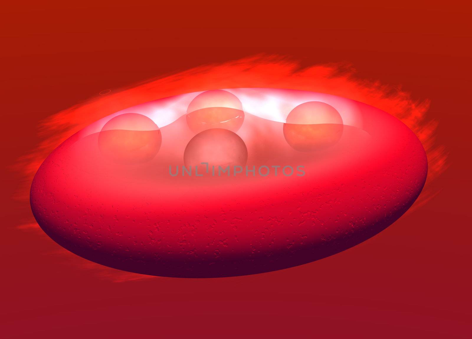 3d Red Blood Cell Carrying Oxygen particles Through the Bloodstream with Cloud around it