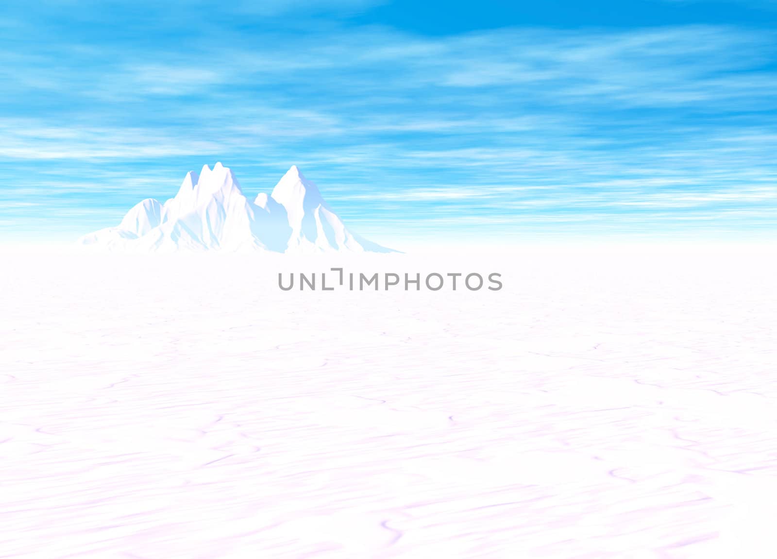 Snowy Landscape with Mountain in Far Distance by bobbigmac