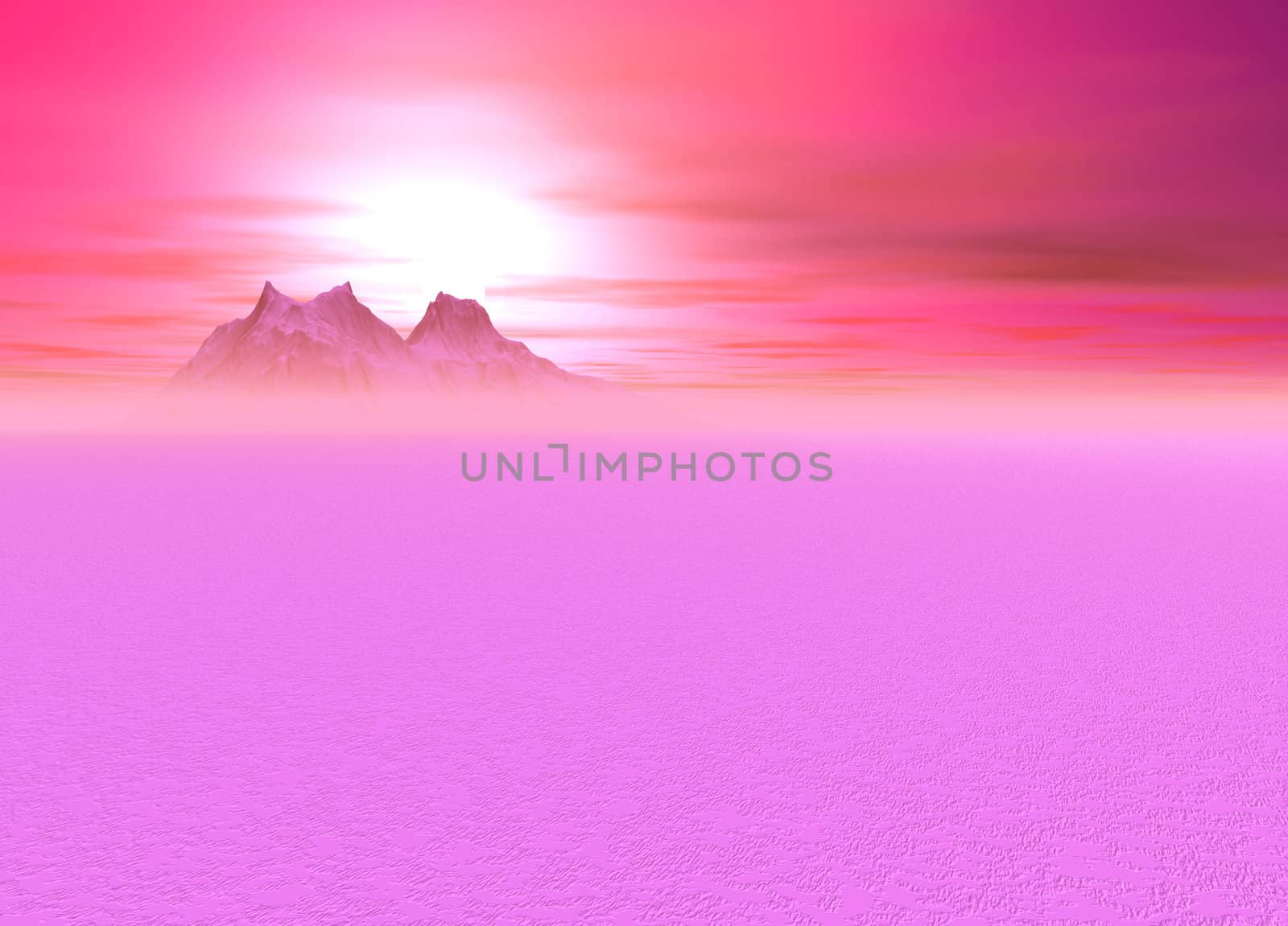 Romantic Pink Sunsetting over a distant Mountain by bobbigmac