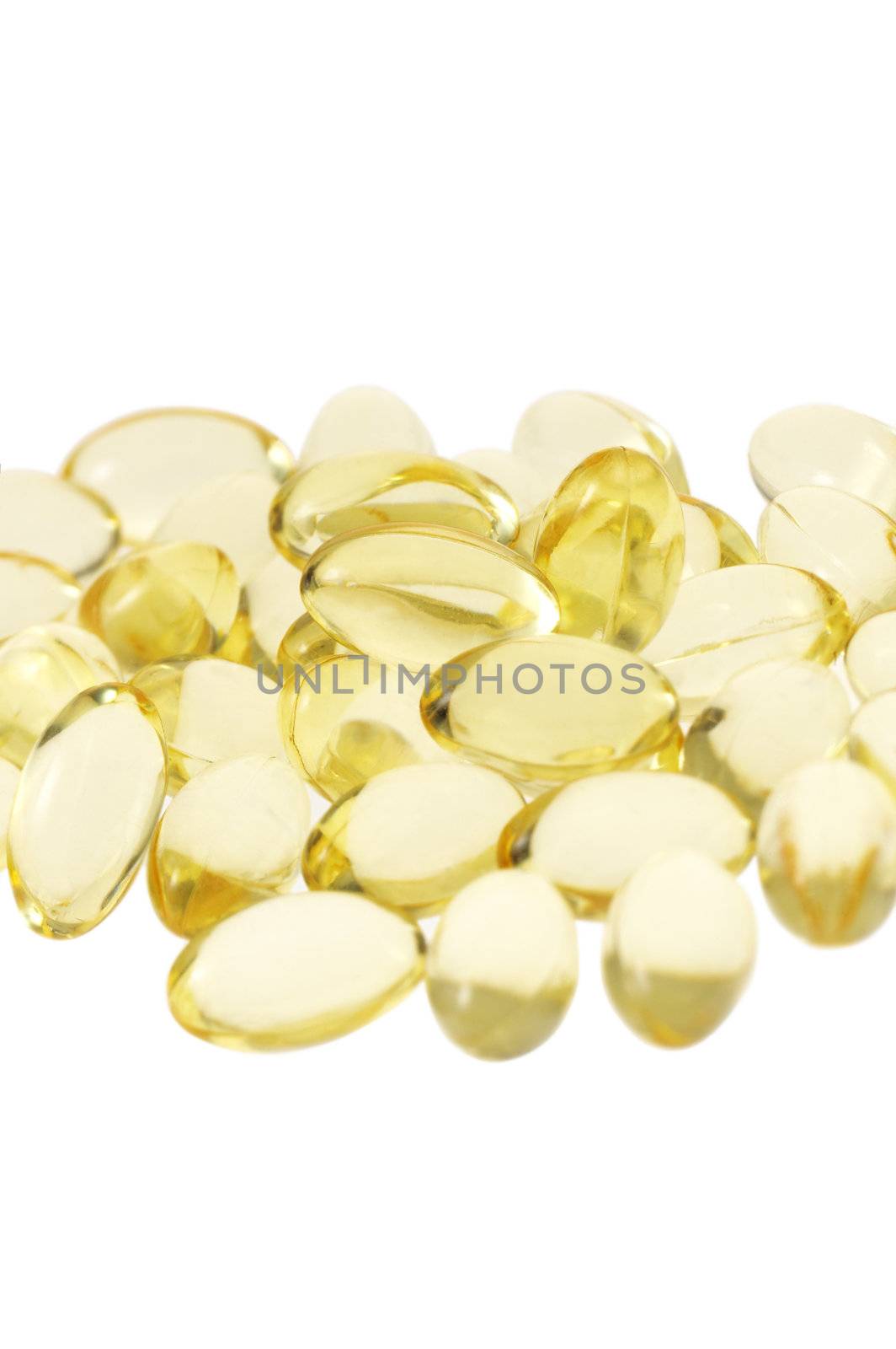 bounch of gel translucent pills on white background