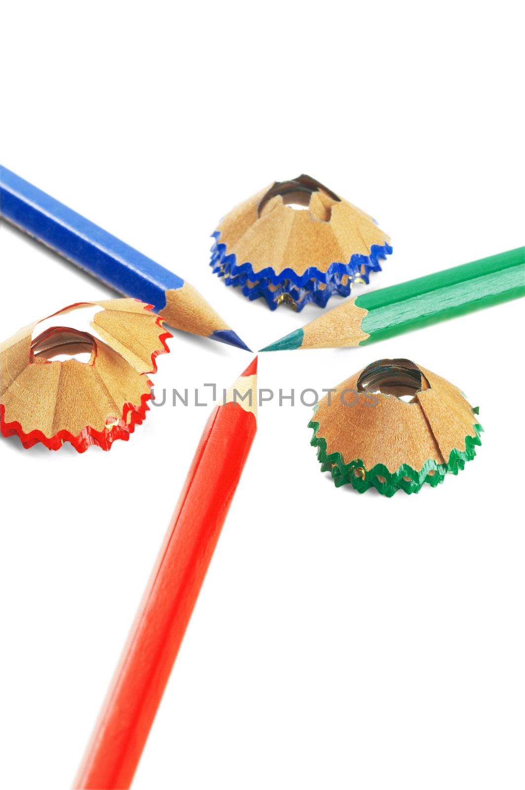 sharpened coulor pencils isolated over white background