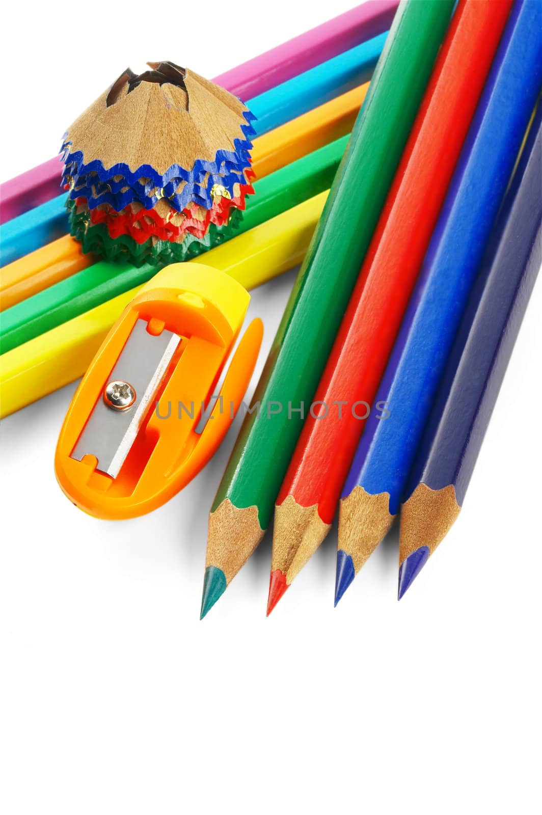 sharpened coulor pencils isolated over white background