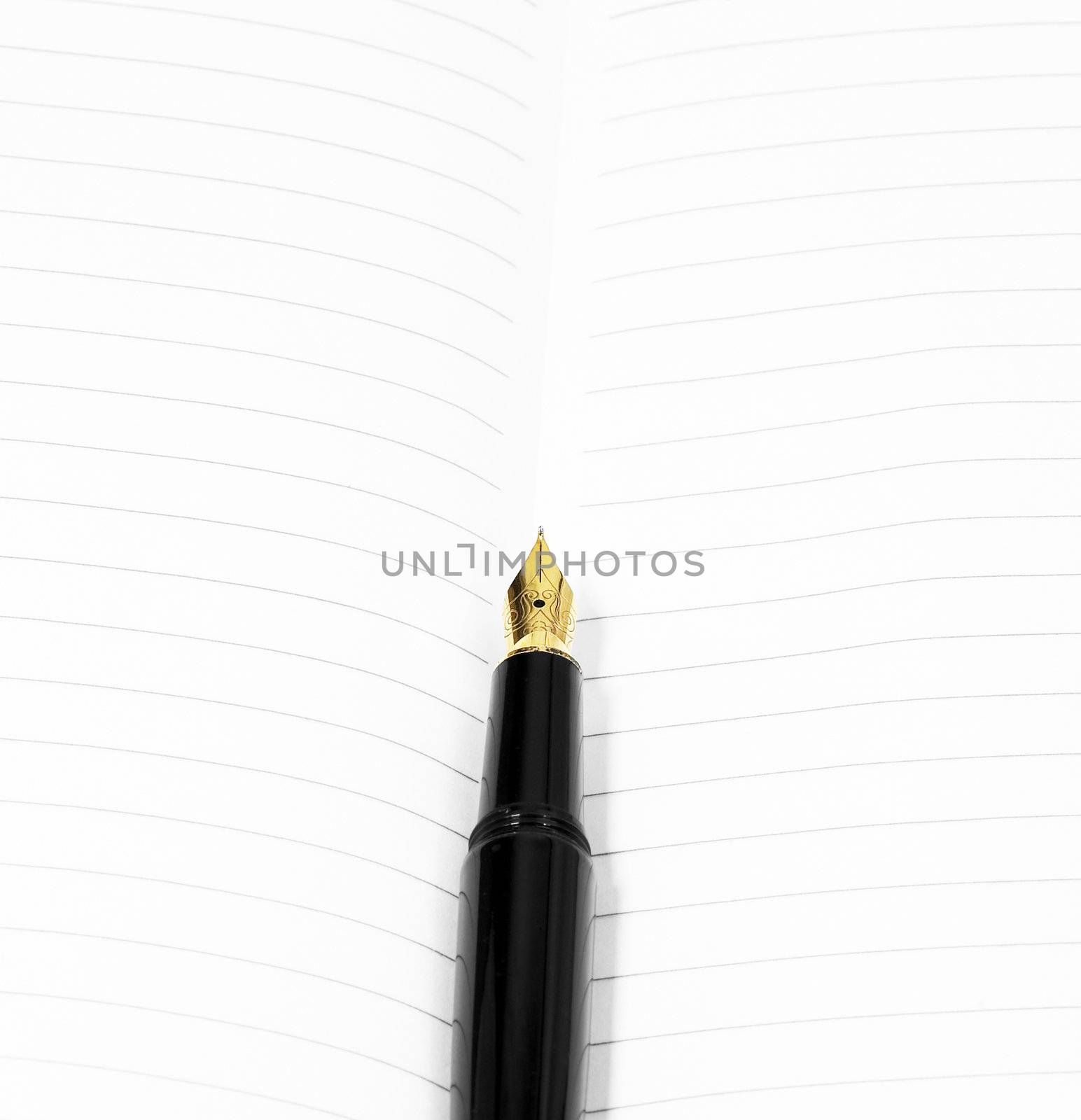 classic black fountain pen on open notebook