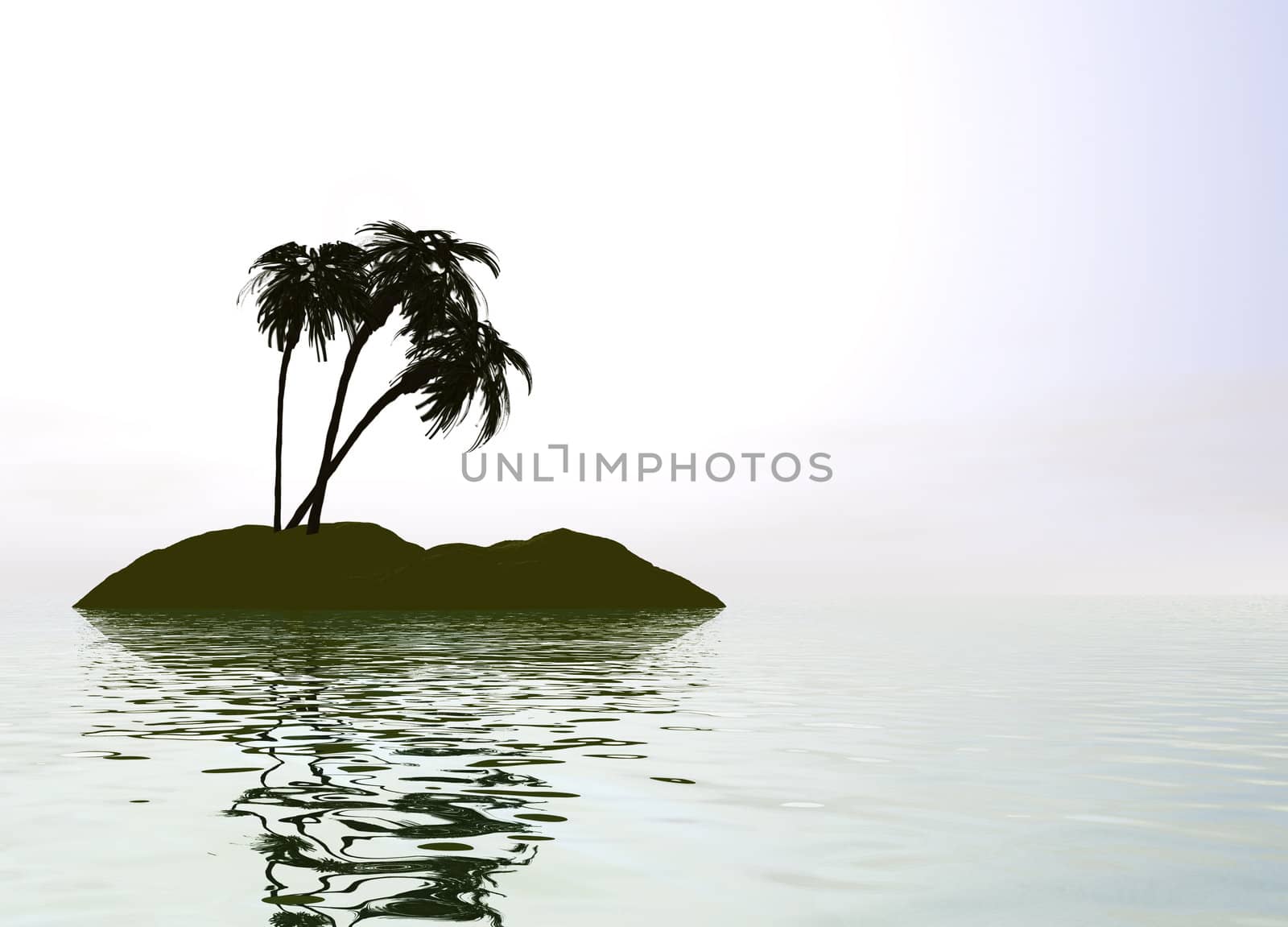 Romantic Desert Island with Palm Tree against the Horizon