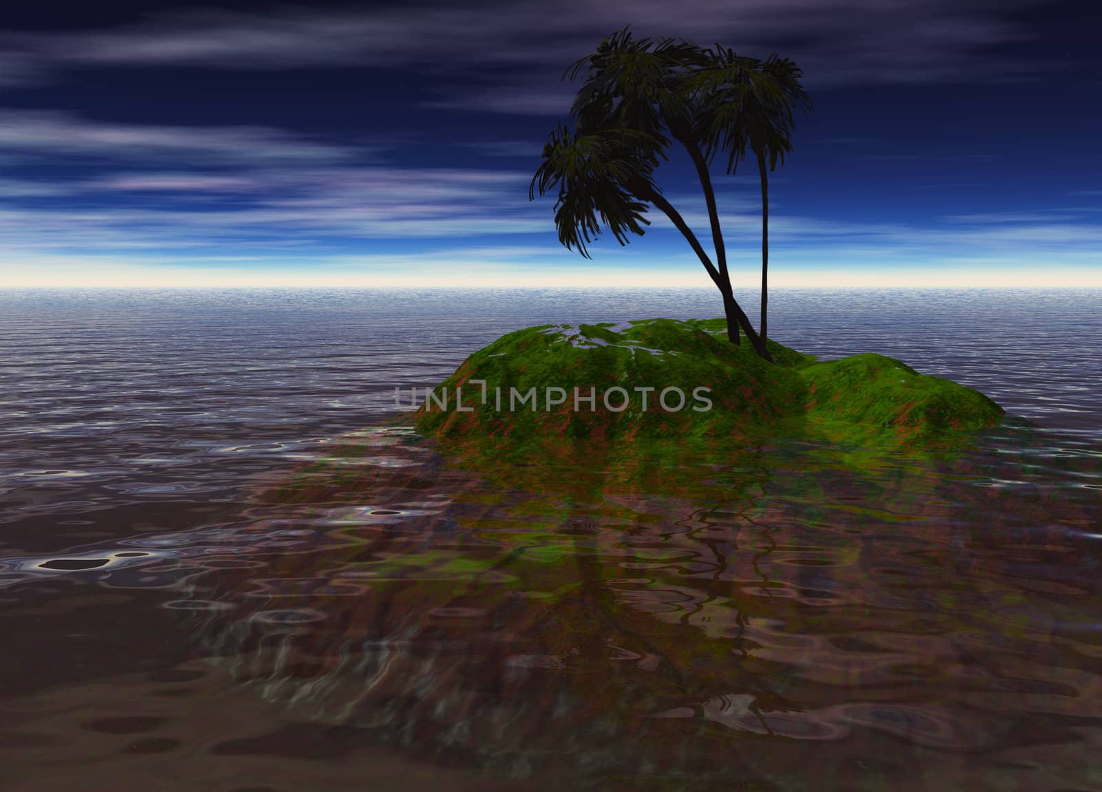 Romantic Desert Island with Palm Tree against the Horizon