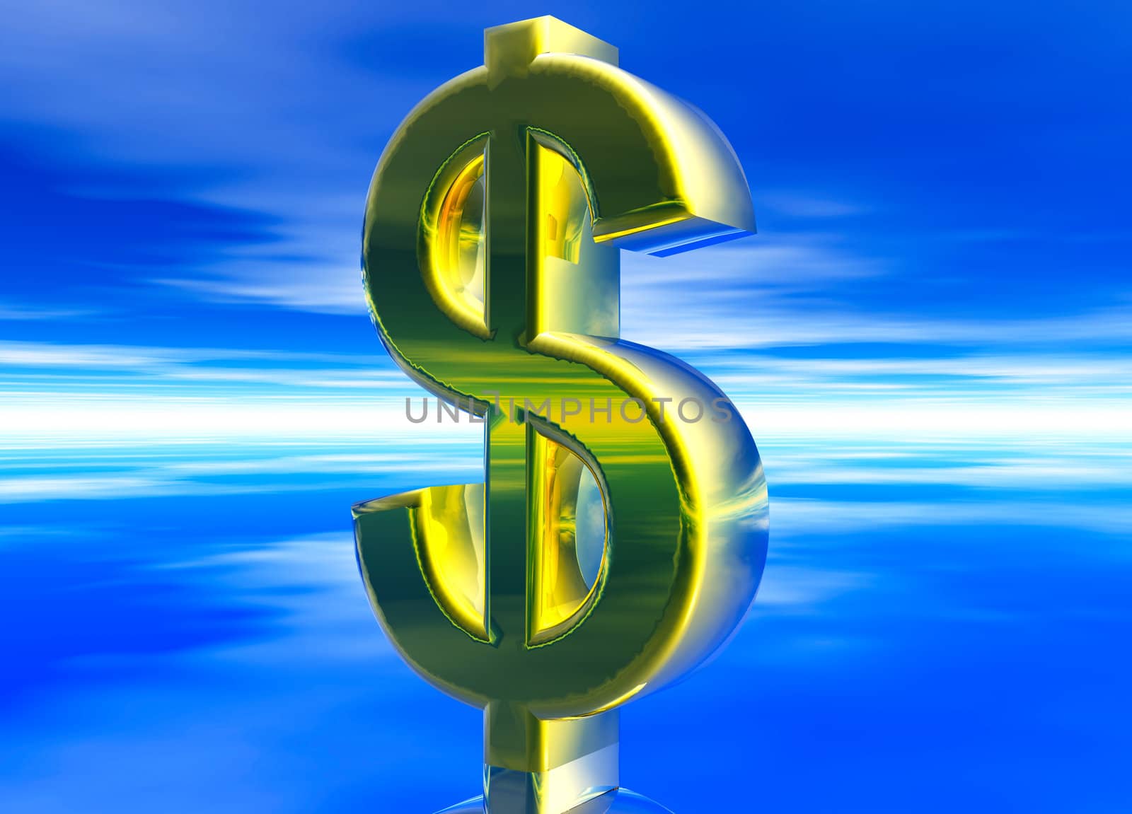 Gold USD Dollar Currency Symbol on Blue Background