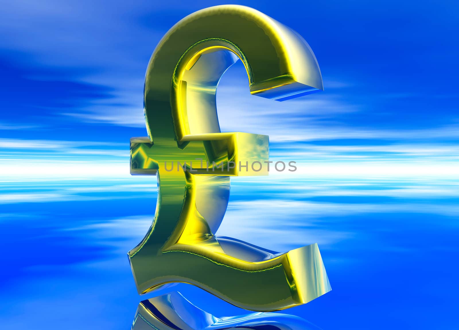 Gold UK GBP Pound Sterling Currency Symbol on Blue Background
