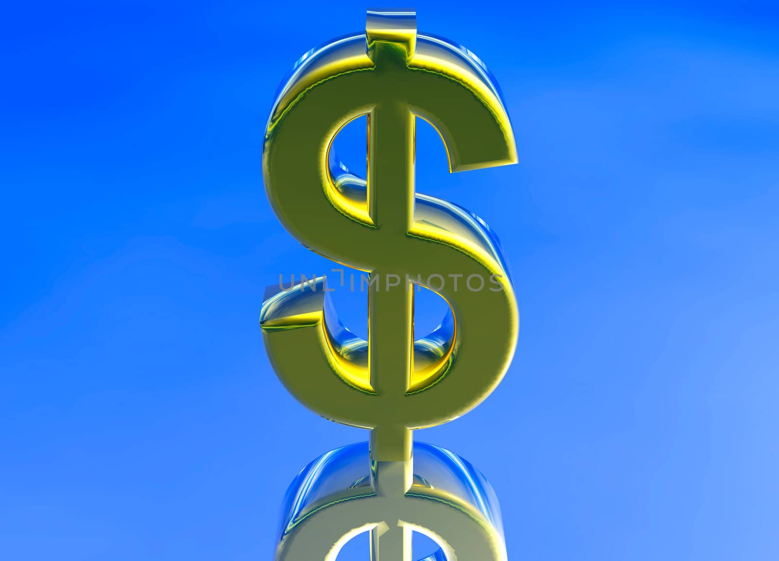 Gold USD Dollar Currency Symbol on Blue Background