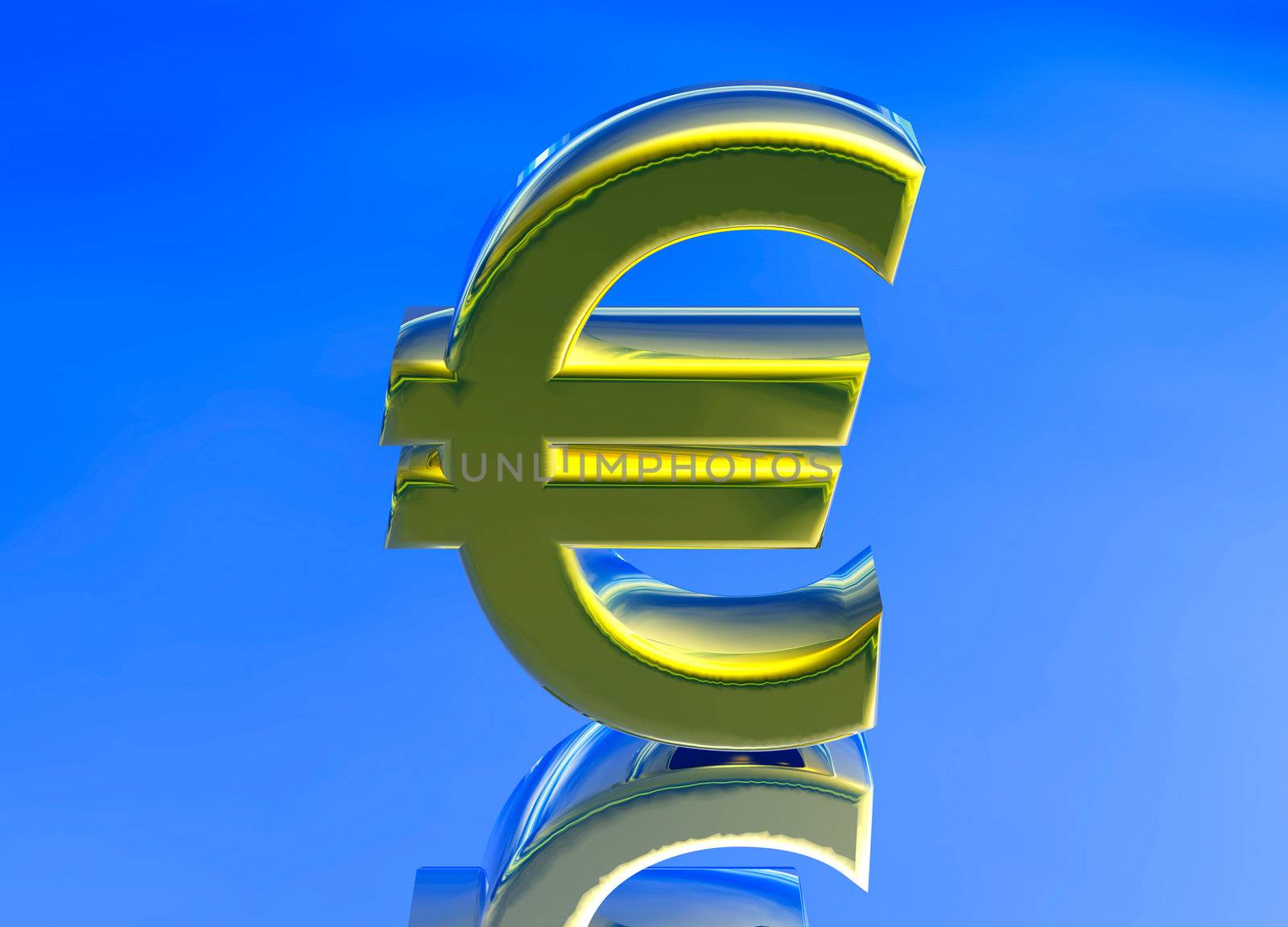 Gold EU Euro Currency Symbol on Blue Background