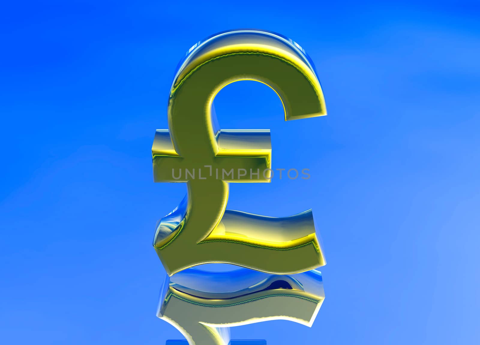 Gold UK GBP Pound Sterling Currency Symbol on Blue Background