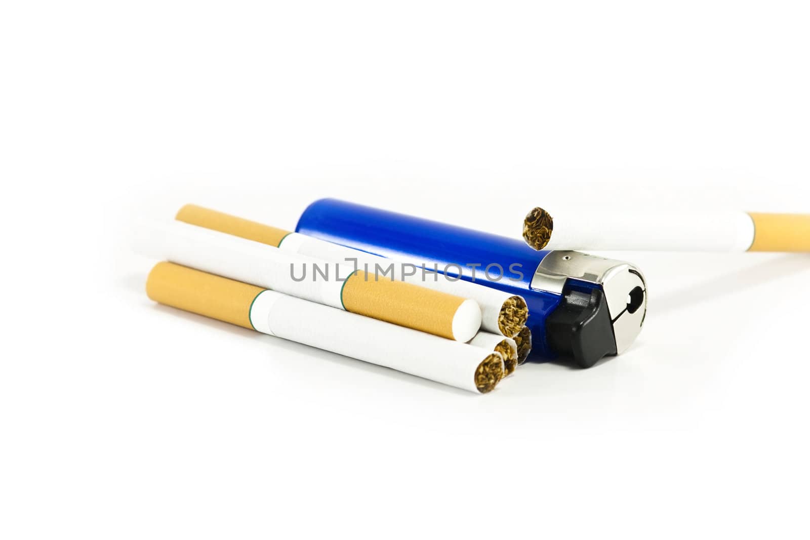 Cigarettes and a lighter isolated on white by ChrisAlleaume